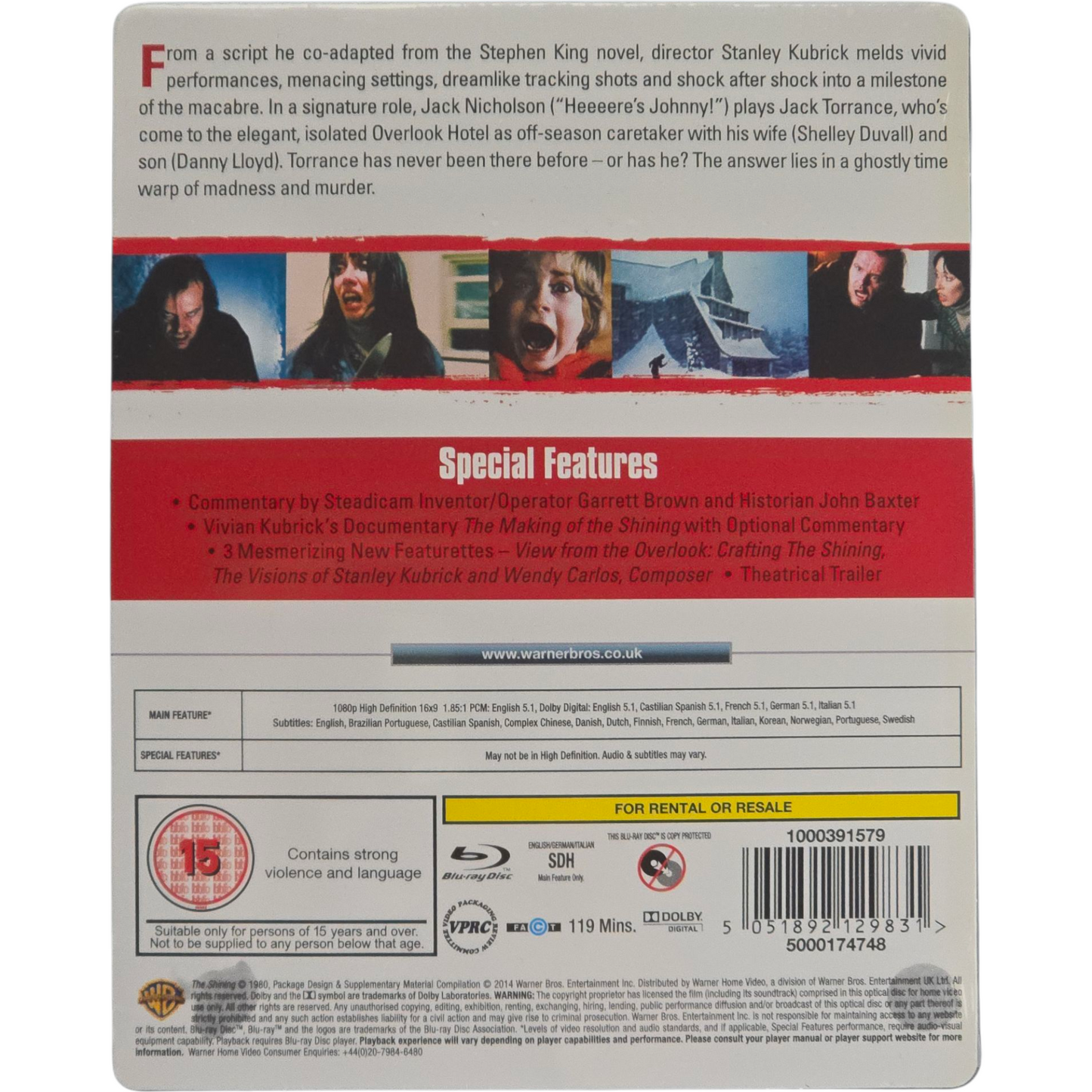Shining SteelBook Débossé Blu-ray Zavvi Limitée 4000 Ex Jack Nicholson Libre