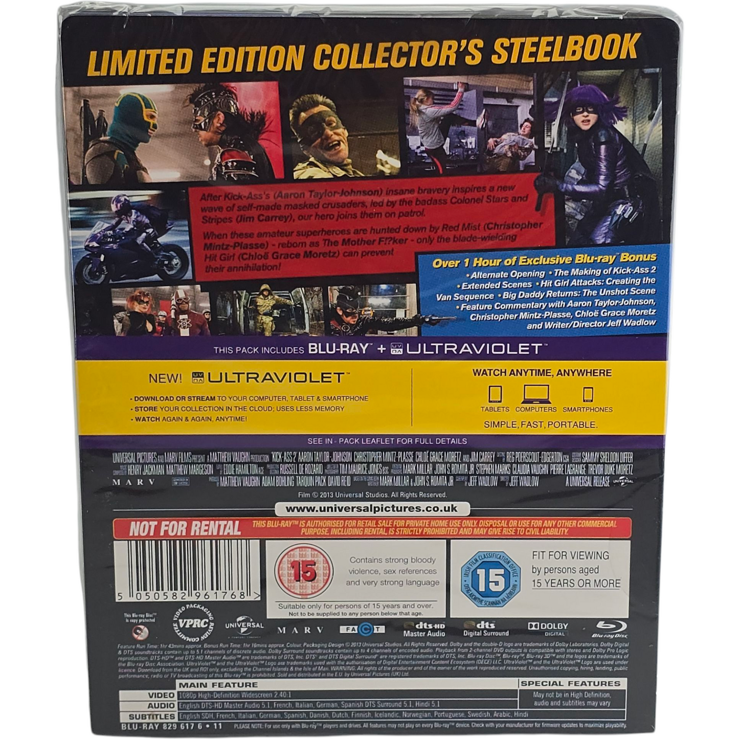 Kick-Ass 2 Blu-ray SteelBook Édition Limitée Taylor-Johnson 2013 Region Libre