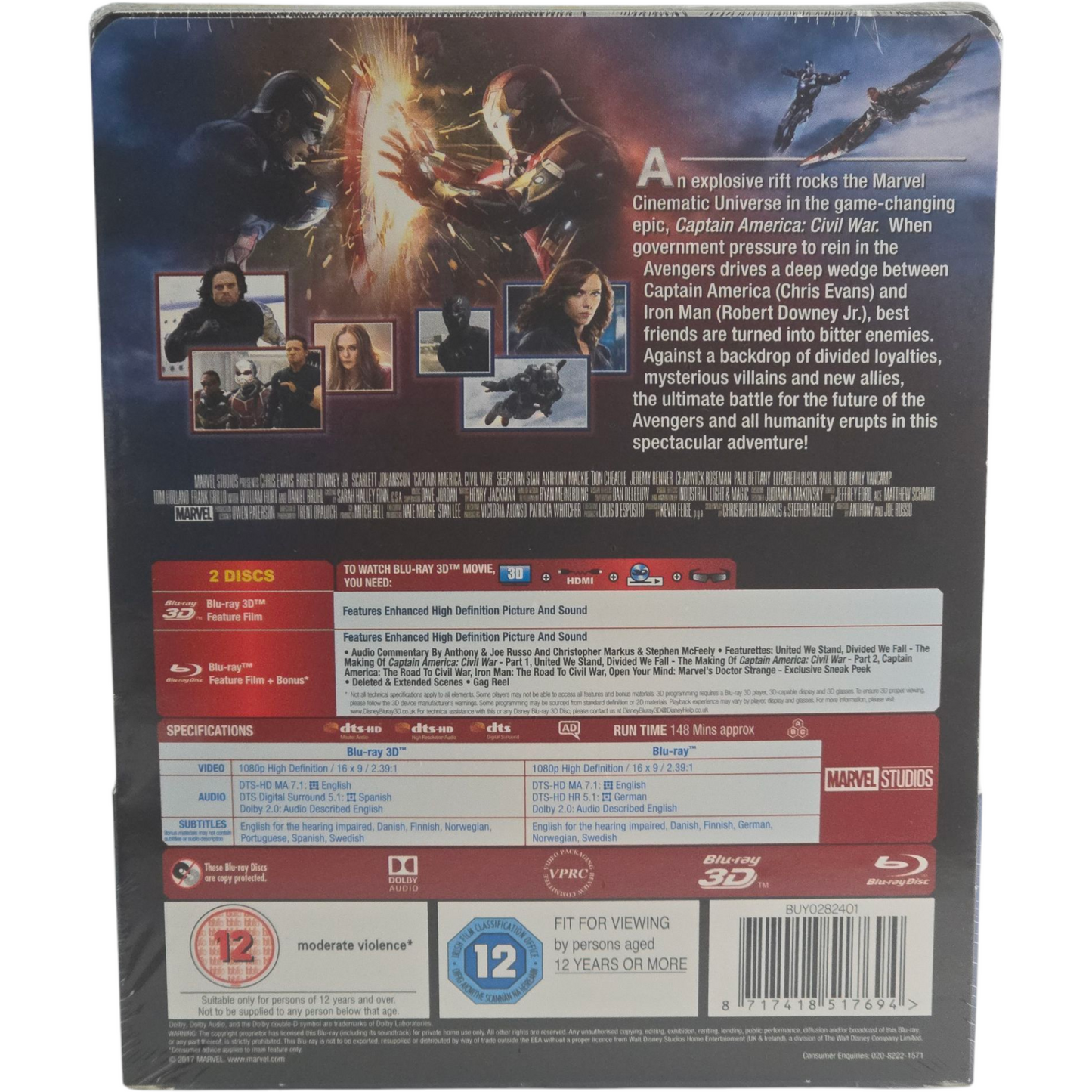 Captain America:Civil War Blu-ray 3D +2D SteelBook Zavvi Lenticulaire Zone Libre
