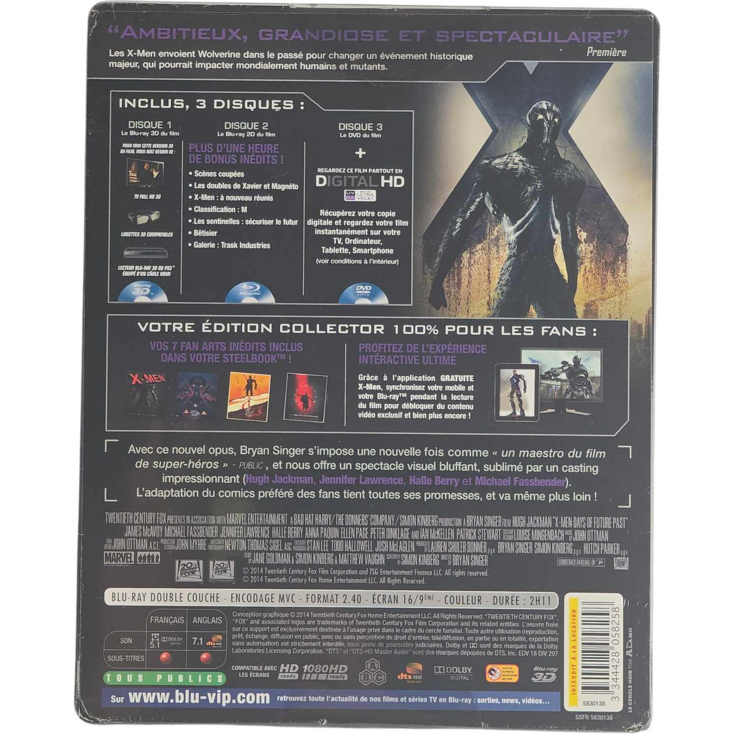 X-Men : Jours du futur passé Blu-ray 3D + Blu-ray + DVD Steelbook Zone Libre