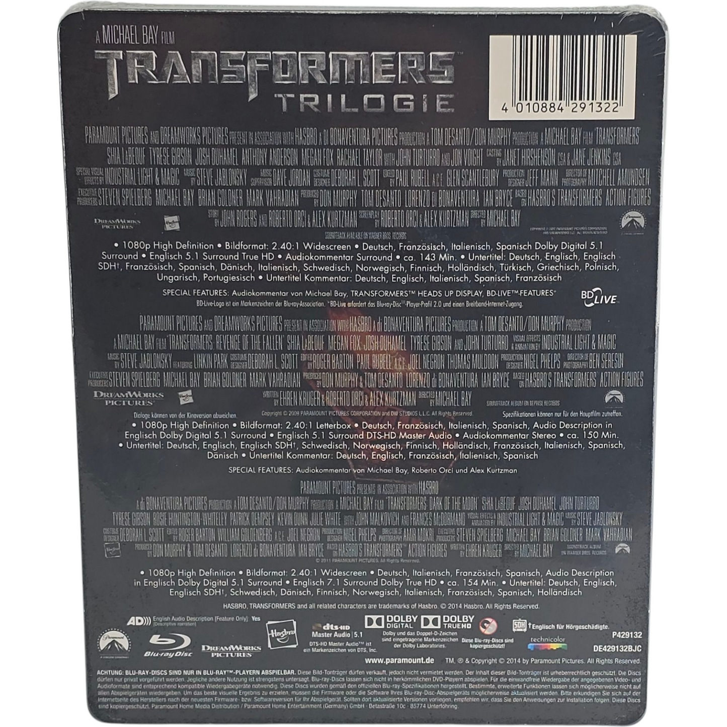 Transformers Trilogie Blu-ray SteelBook Débossé 3 Films 2007-2011 Michael Bay B