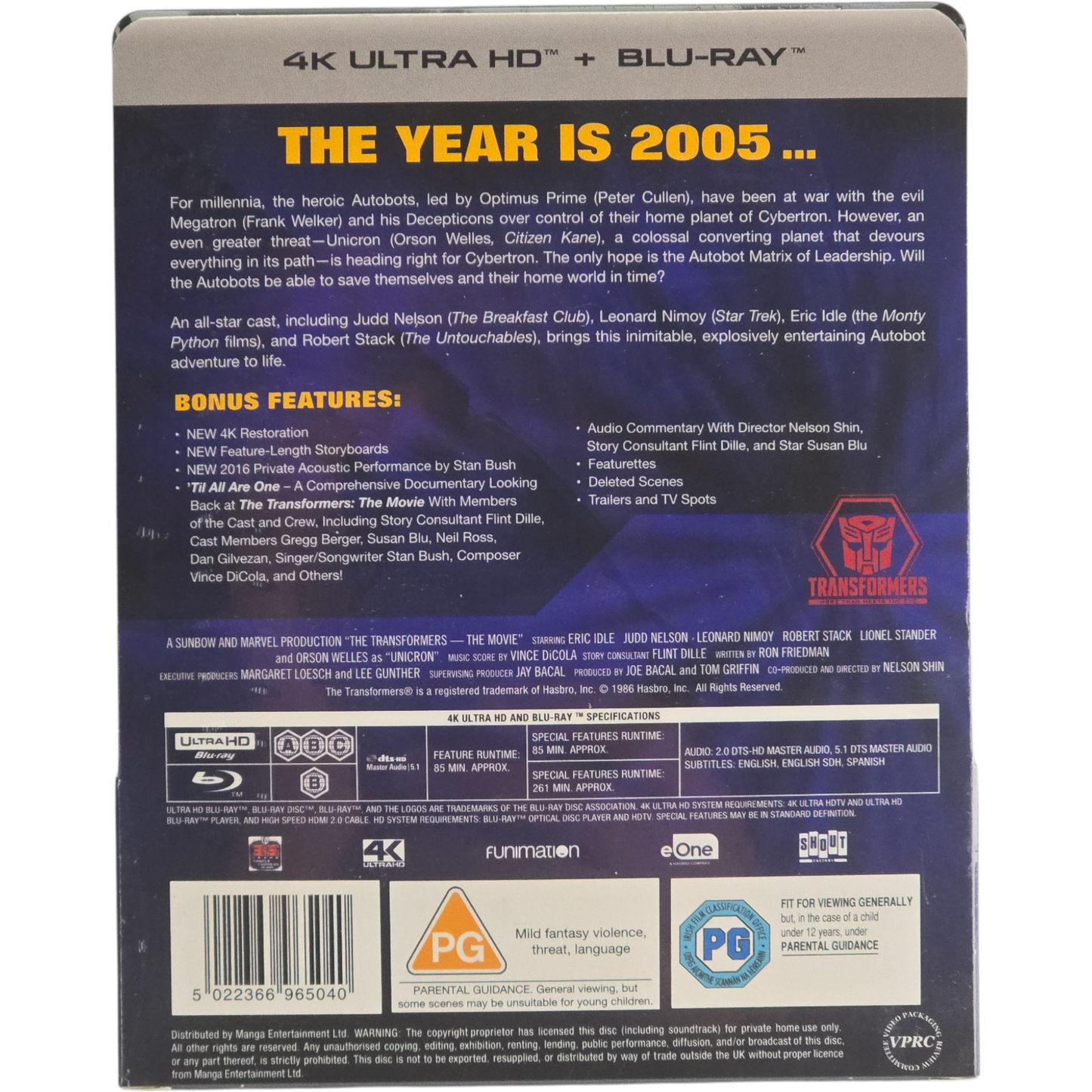 The Transformers: The Movie 1986 Steelbook 4K Ultra HD + Blu-Ray 2021 Zone B