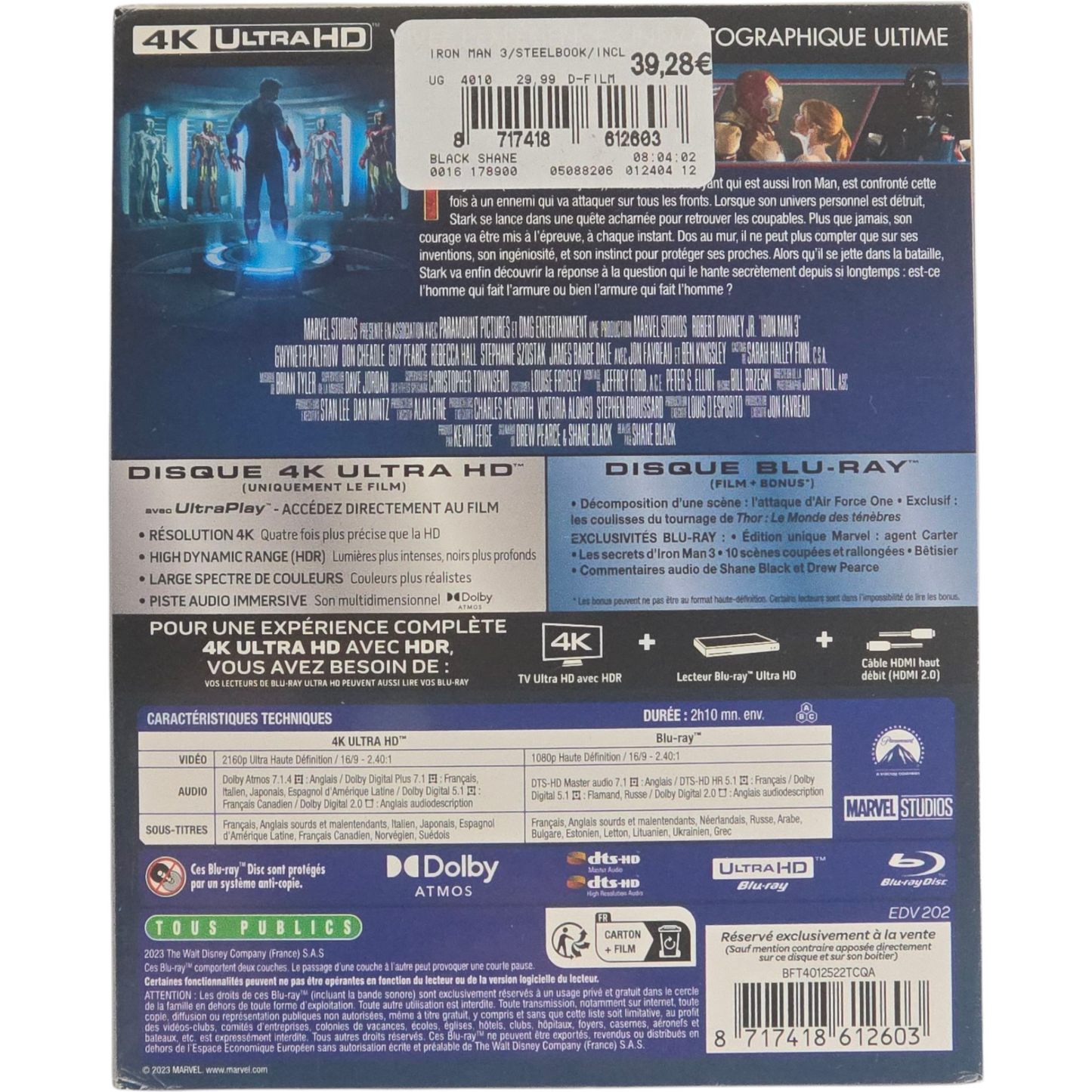 Iron Man 3 SteelBook 4K Ultra HD +Blu-ray Mondo X Robert Downey Jr. 2010 Zone B