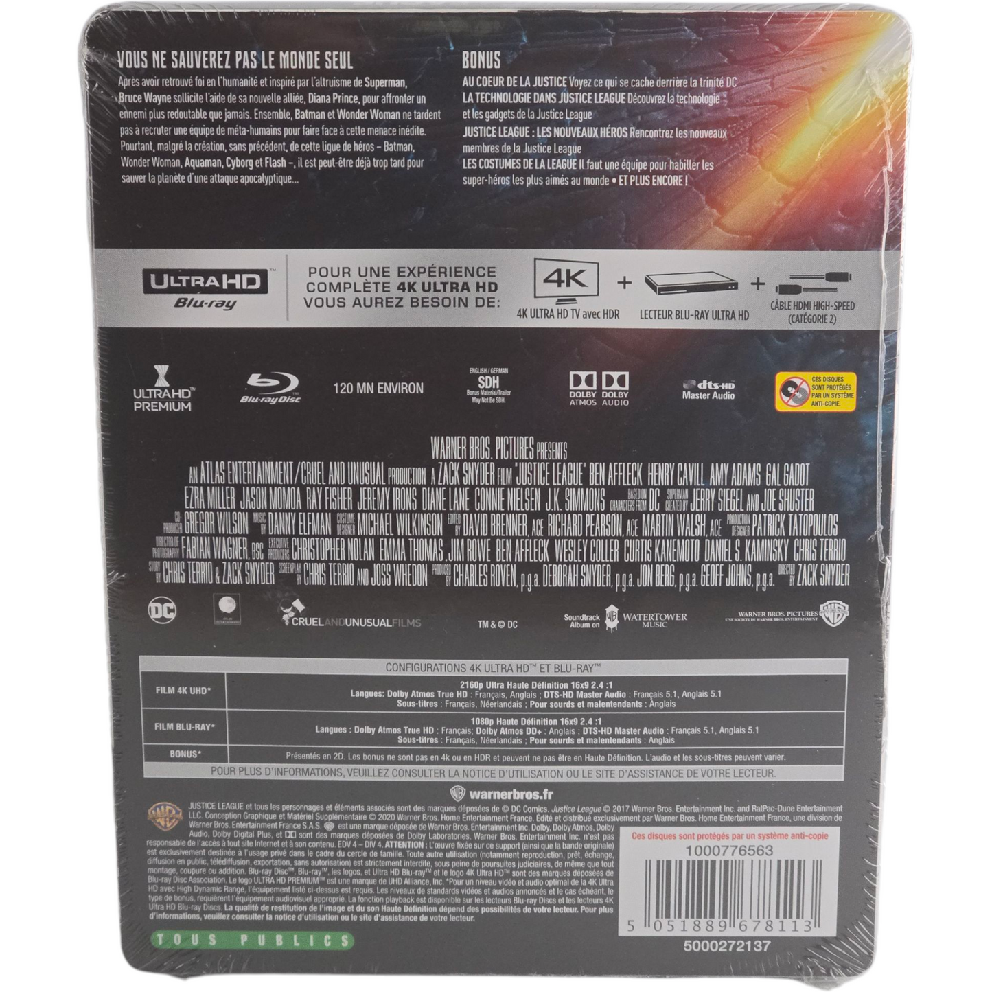 Justice League Zack Snyder 4K Ultra HD + Blu-ray SteelBook Ben Affleck Zone B