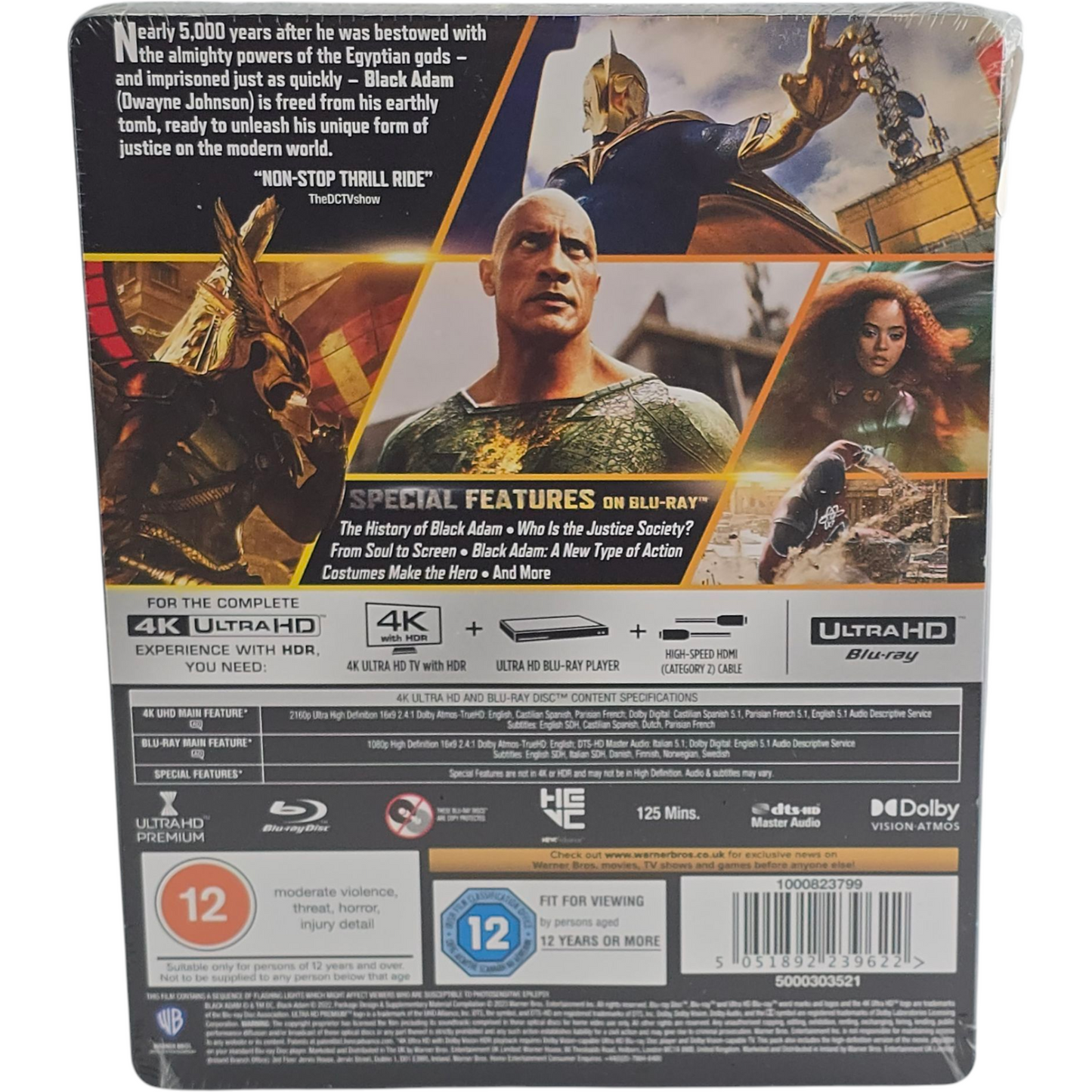 Black Adam 4K Ultra HD + Blu-ray SteelBook exclusif HMV Dwayne Johnson 2023 B