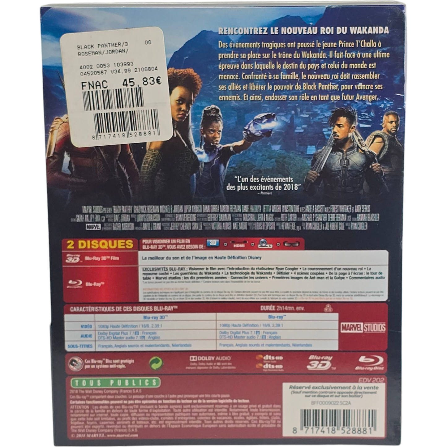 Black Panther Steelbook Blu-ray 3D + 2D + Livre Fnac Édition limitée Zone B
