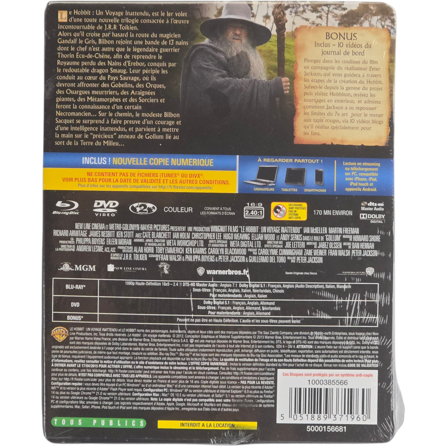 The Hobbit : An Unexpected Journey Gandalf SteelBook Blu-ray + DVD 2013 Zone B