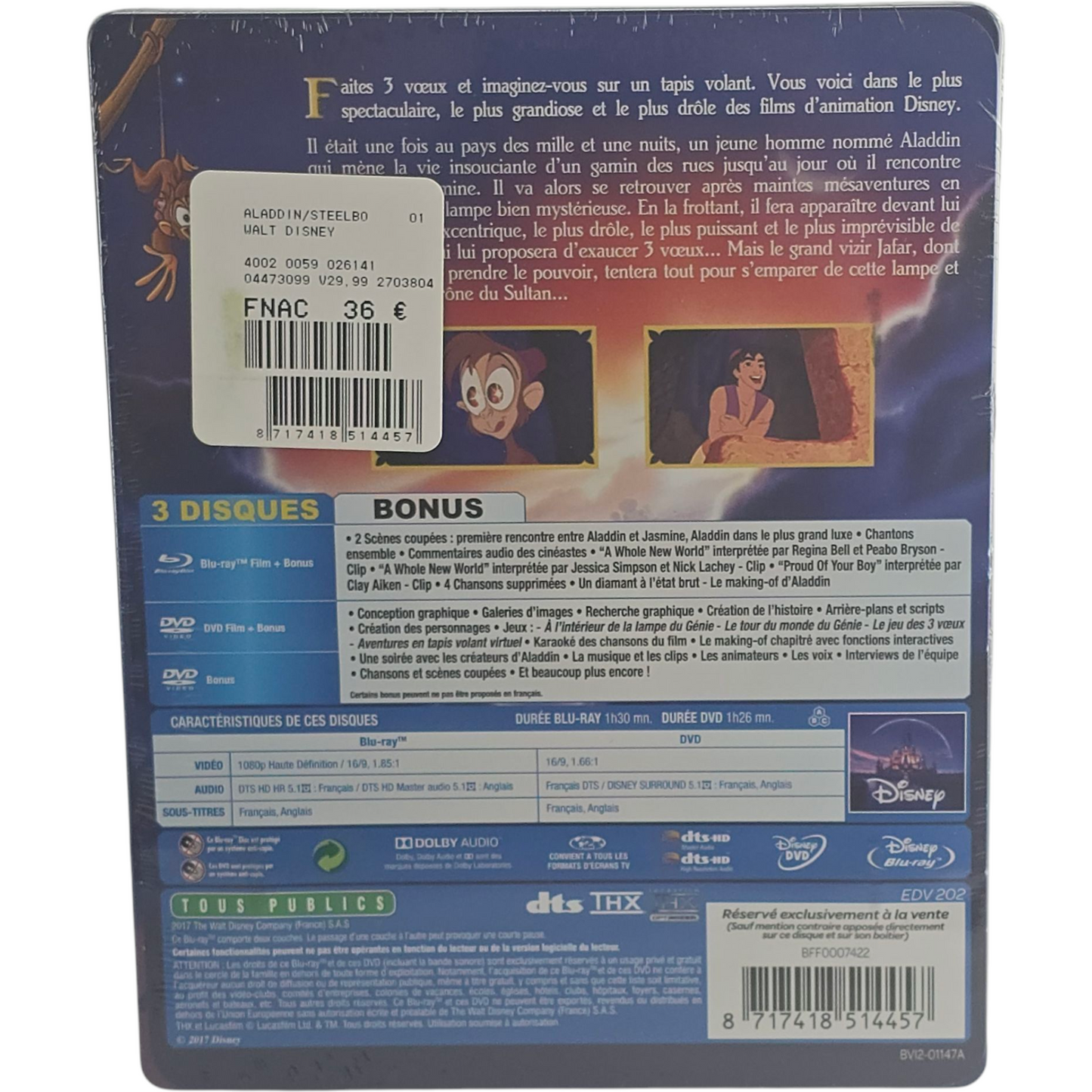 Aladdin Steelbook Fnac Exclusive | Limited Edition / Blu-ray + DVD 2017 Zone B