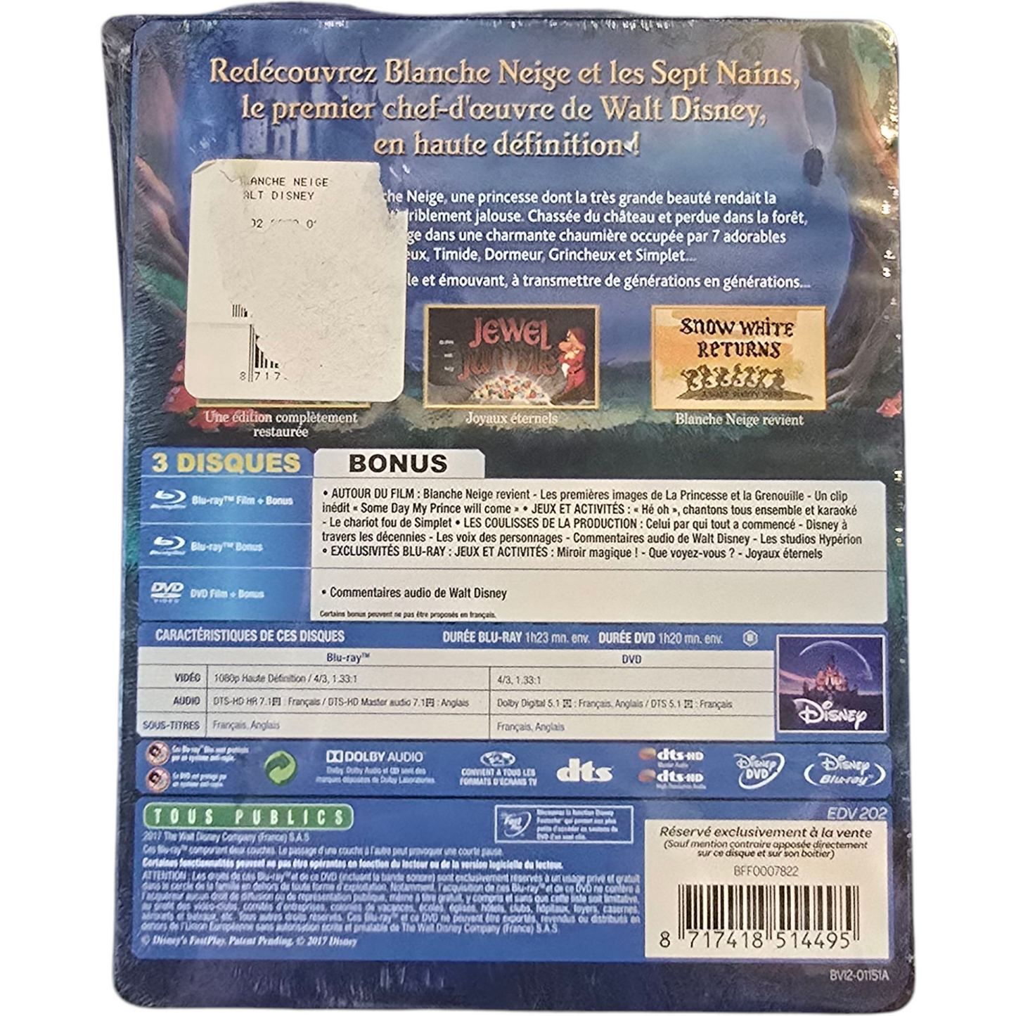 Blanche-Neige et les sept nains Steelbook Blu Ray + DVD Disney Fnac Libre B