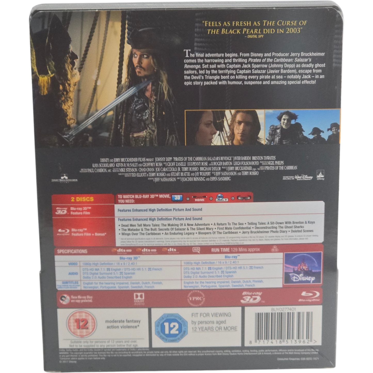Pirates des Caraïbes Blu-ray 3D+2D SteelBook Débossé La Vengeance Salazar Zavvi