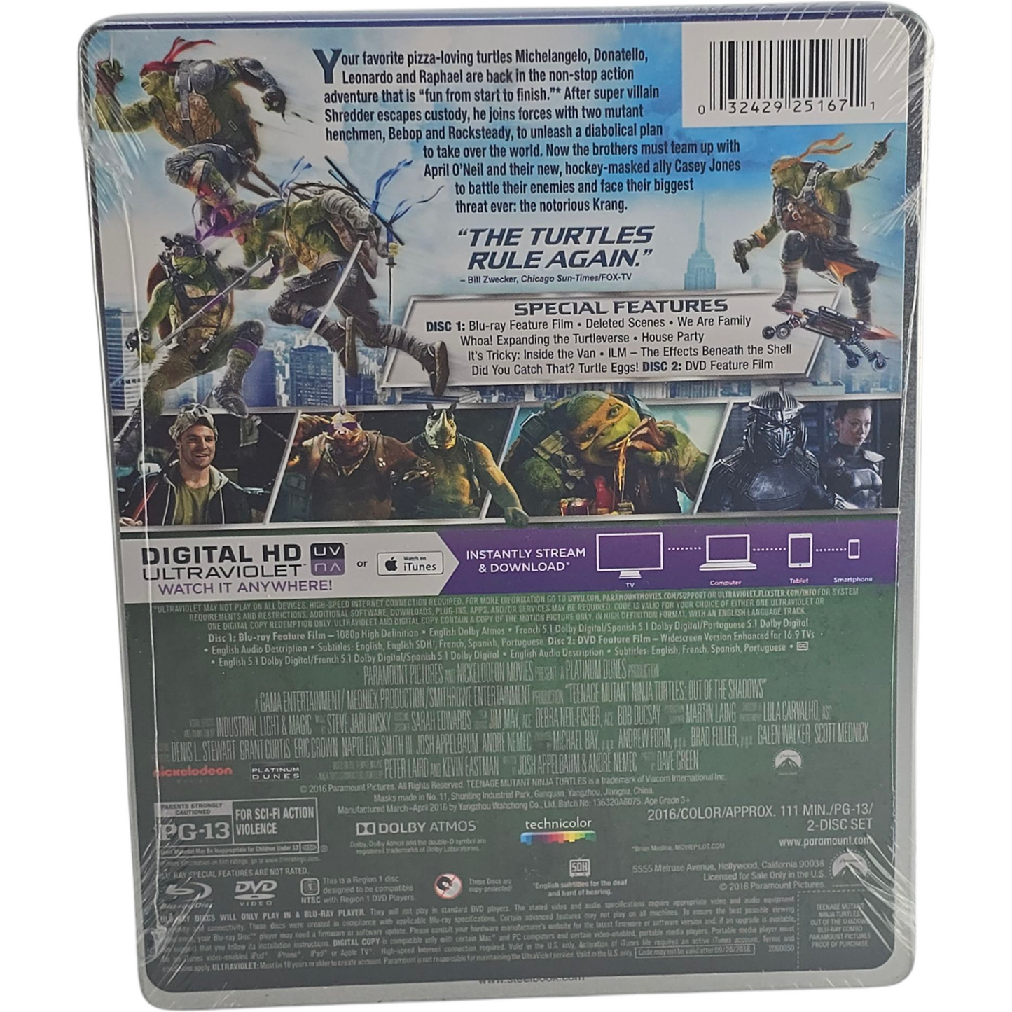 Tortues Ninja Mutantes:De l'ombre à la lumière SteelBook Débossé Blu-ray + DVD