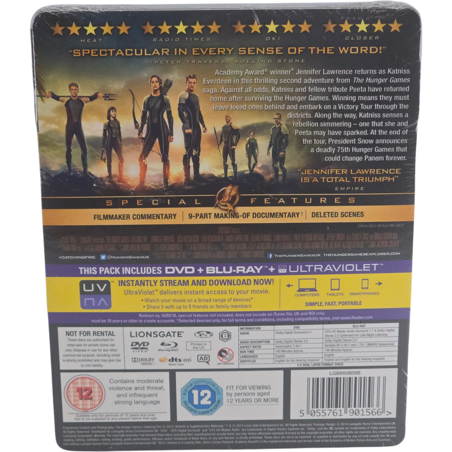 The Hunger Games:Catching Fire Steelbook Blu-ray + DVD Jennifer Lawrence Zone B