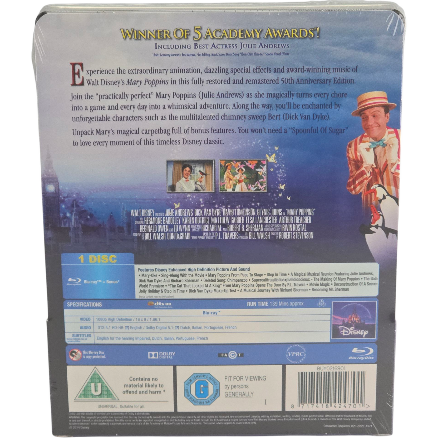 Mary Poppins Blu-ray SteelBook Débossé Disney Zavvi éditi Limitée 2014 Zone Libre
