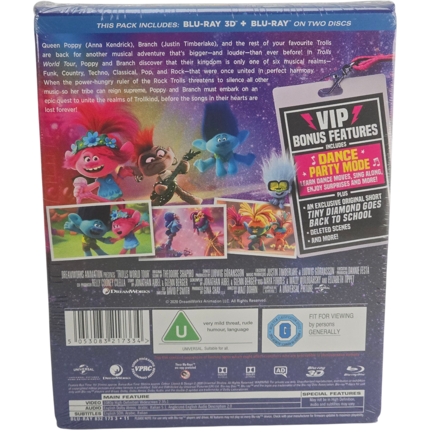Trolls World Tour Blu-ray 3D + Blu-ray SteelBook Zavvi Exclusif Region B