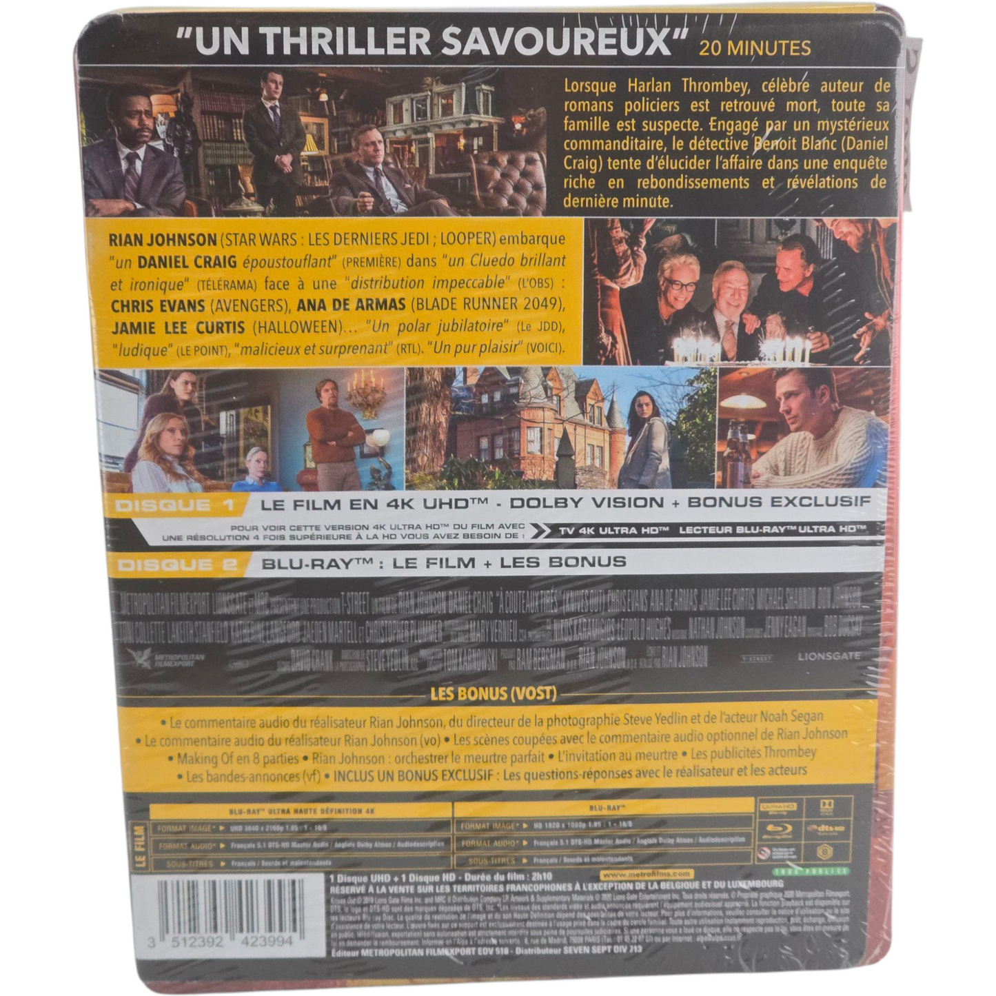 Knives Out A Couteaux tirés 4K Ultra HD + Blu-ray SteelBook Daniel Craig, Chris Evans B