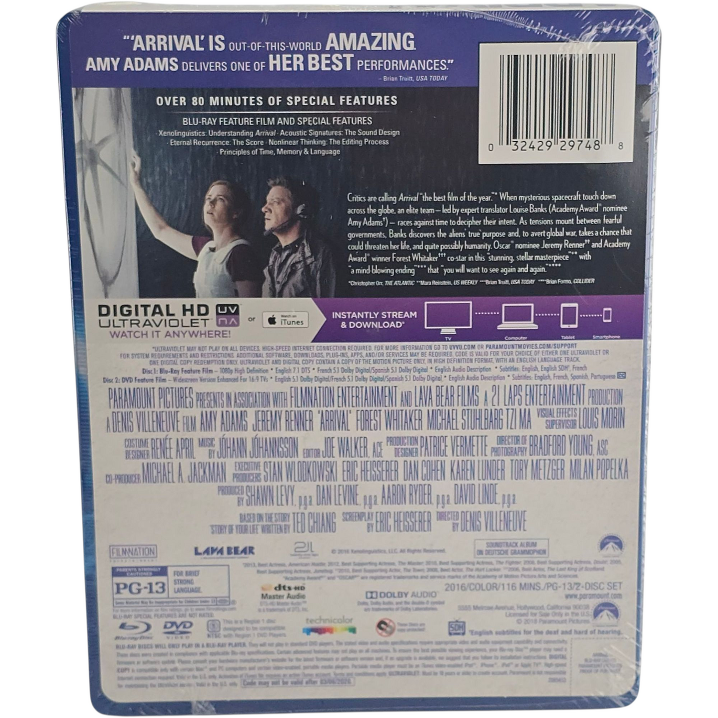 Arrival Blu-ray +DVD+Digital HD Steelbook Limitée Amy Adams,Jeremy Renner Zone A