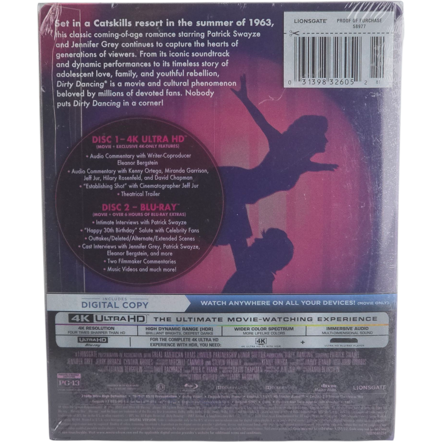 Dirty Dancing Blu-ray 4K Ultra HD SteelBook Patrick Swayze 2021  Zone A Neuf