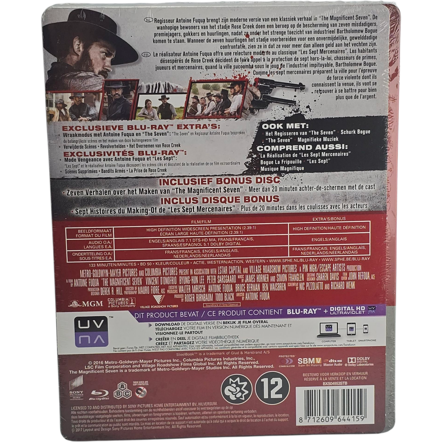 Les 7 mercenaires Blu-ray +Bonus SteelBook Denzel Washington,Chris Pratt,Zone B