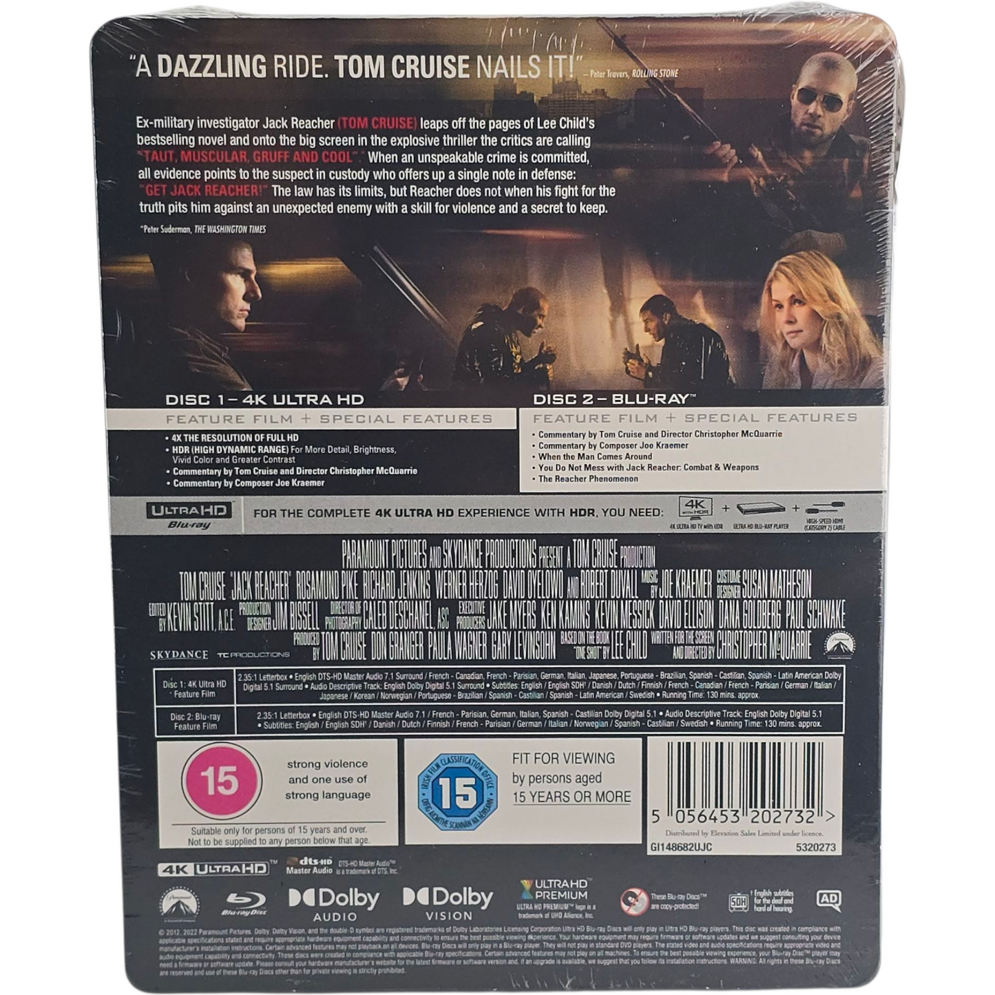 Jack Reacher 2012 4K Ultra HD + Blu-Ray Steelbook Tom Cruise 2022 Region B
