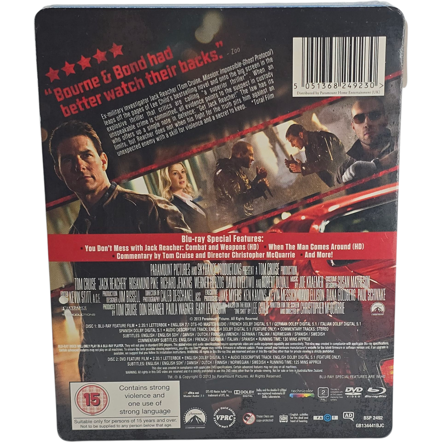 Jack Reacher SteelBook Débossé 2013 Blu-ray + DVD Tom Cruise Region Libre