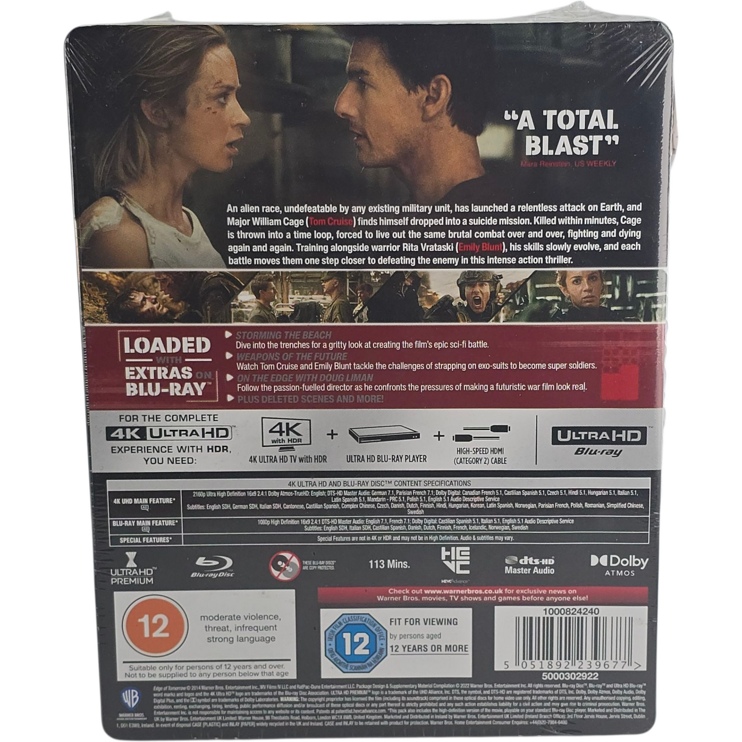 Edge of Tomorrow 4K Ultra HD + Blu-ray SteelBook Live. Die. Repeat.Tom Cruise B