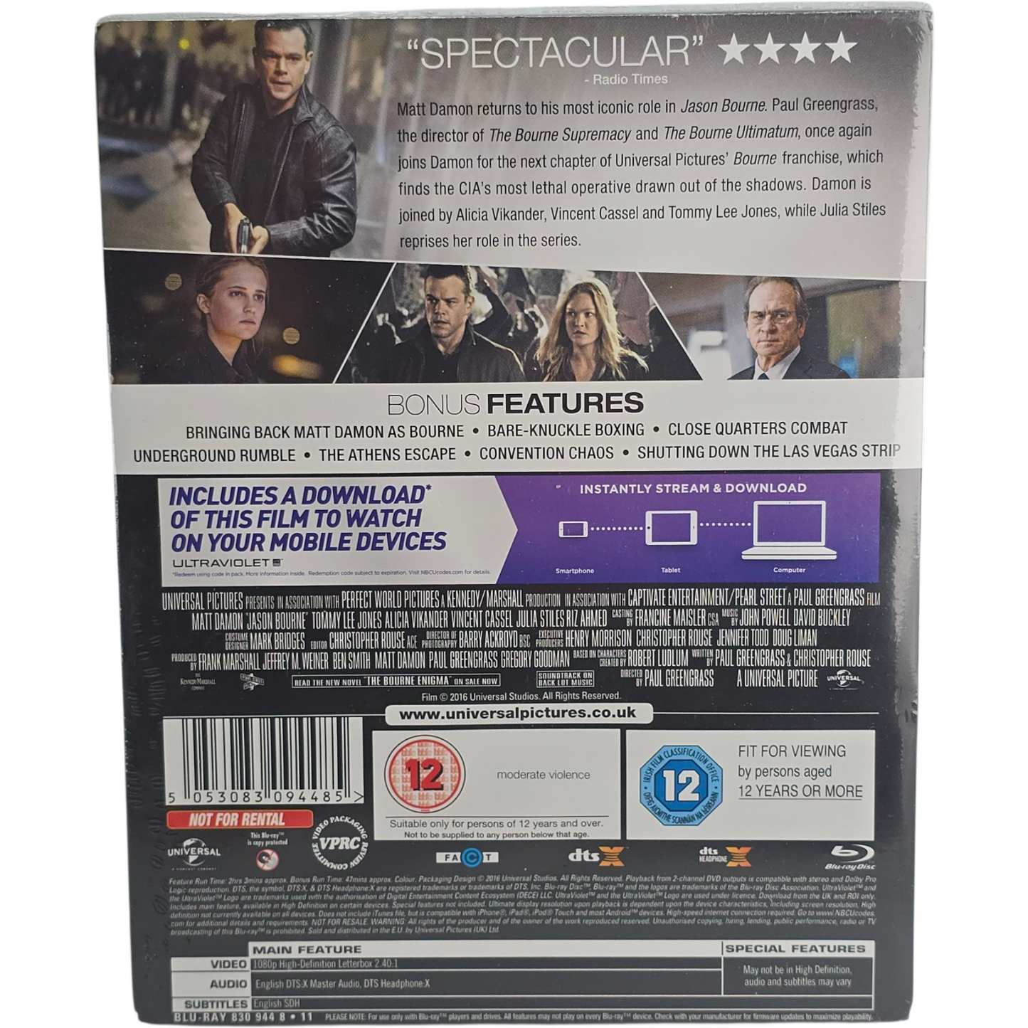 Jason Bourne Blu-ray SteelBook Édt Ltd 2016 : Matt Damon, Tommy Lee Jones Zone B