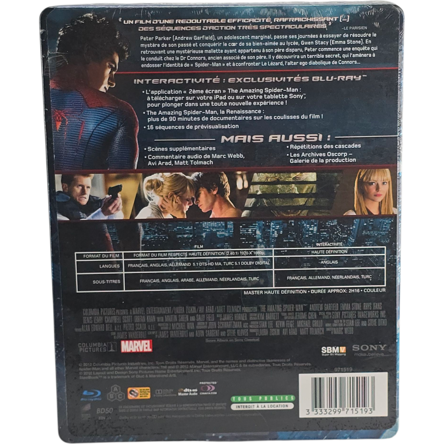The Amazing Spider-Man Blu-ray + Bonus Steelbook édition Limité 2012 Zone Libre