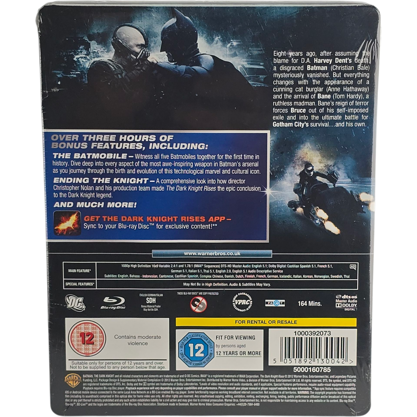The Dark Knight Rises Blu-ray Steelbook Zavvi Édition Limitée 2017 Region Libre
