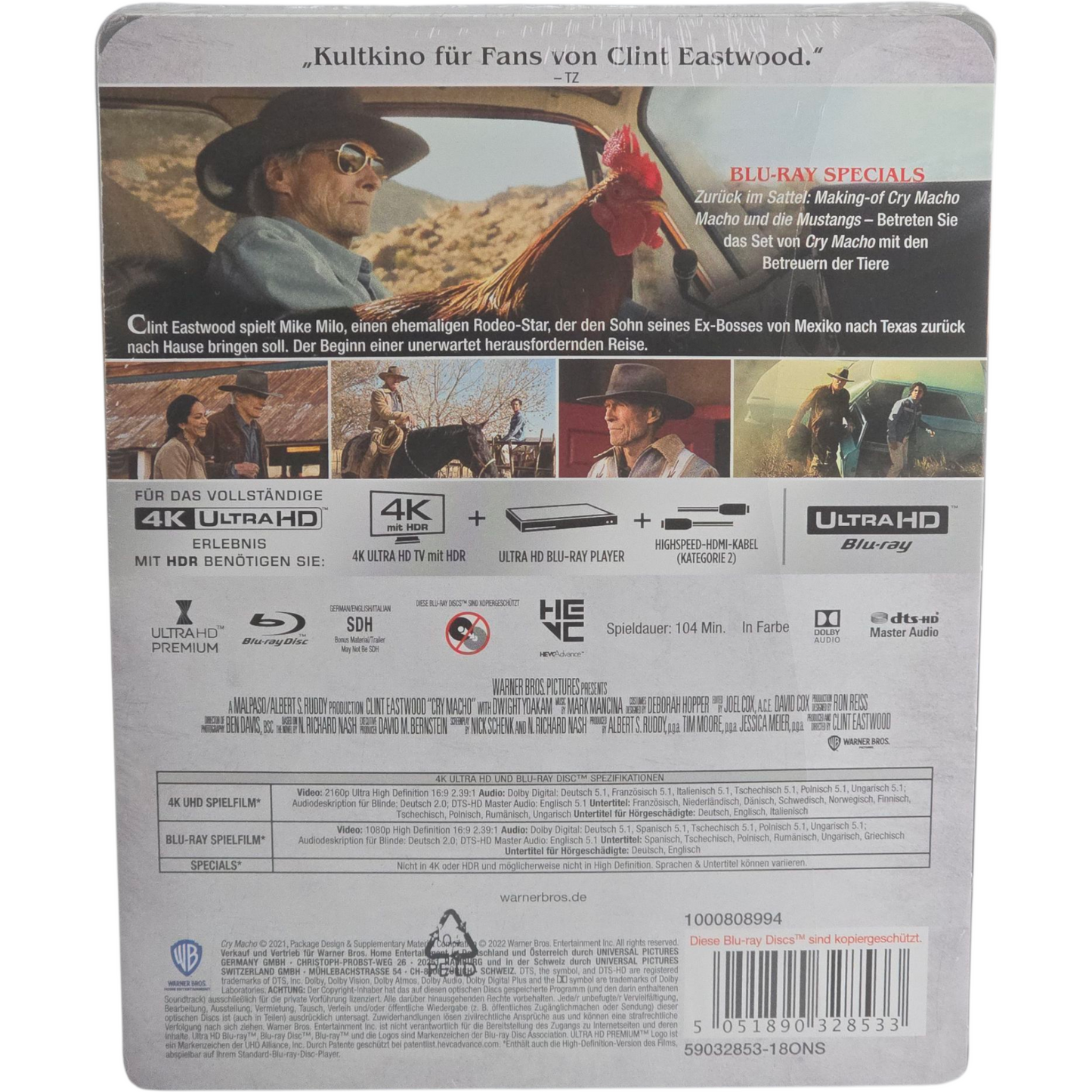 Cry Macho Clint Eastwood 4K Ultra HD Blu-ray + Blu-ray Steelbook 2021 Region B