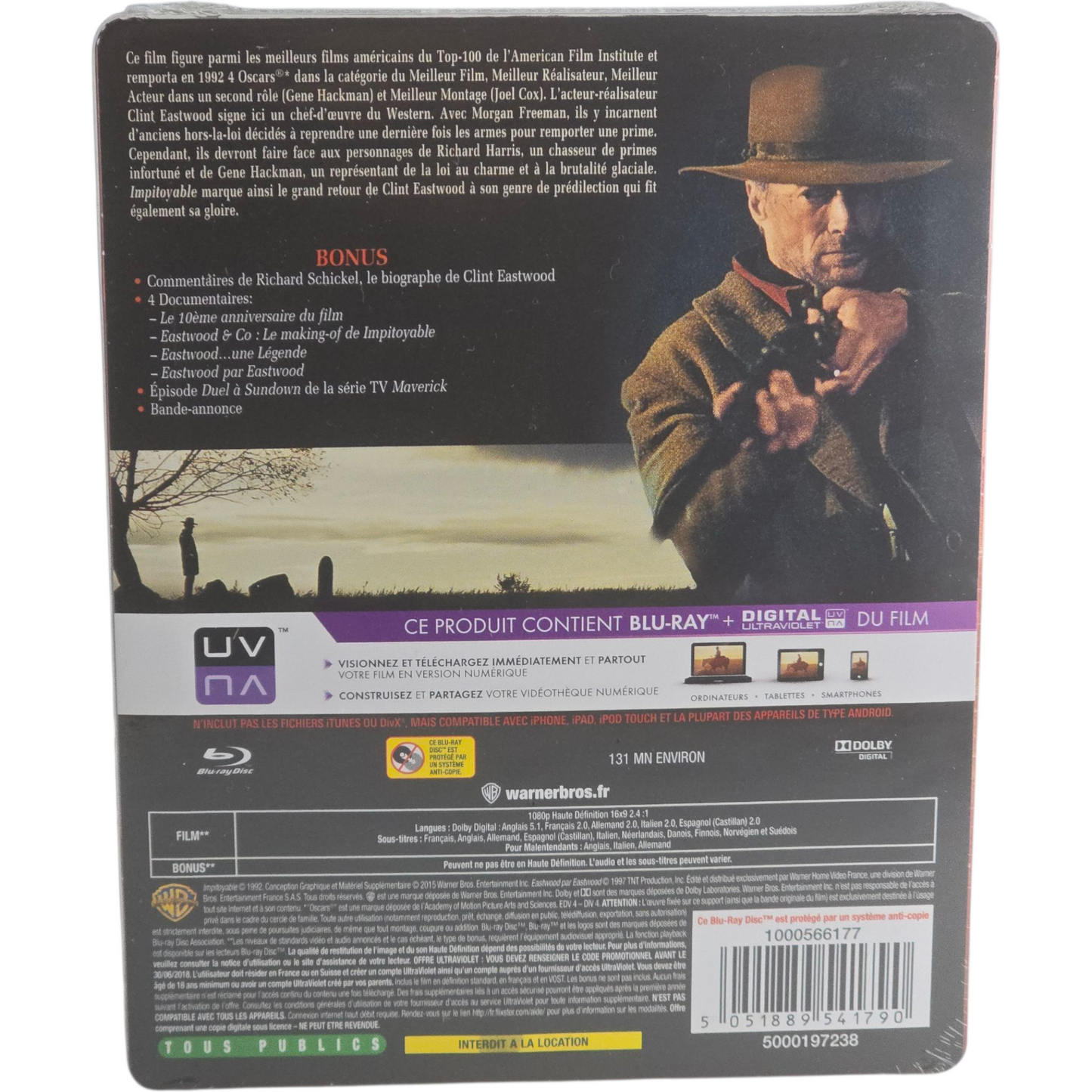 Impitoyable Clint Eastwood Unforgiven Blu-ray SteelBook Débossé Édt Ltd Libre