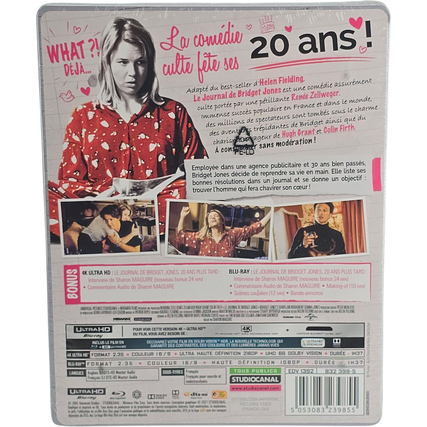 Le Journal de Bridget Jones 4K Blu-ray SteelBook Edition Limitée Region Libre