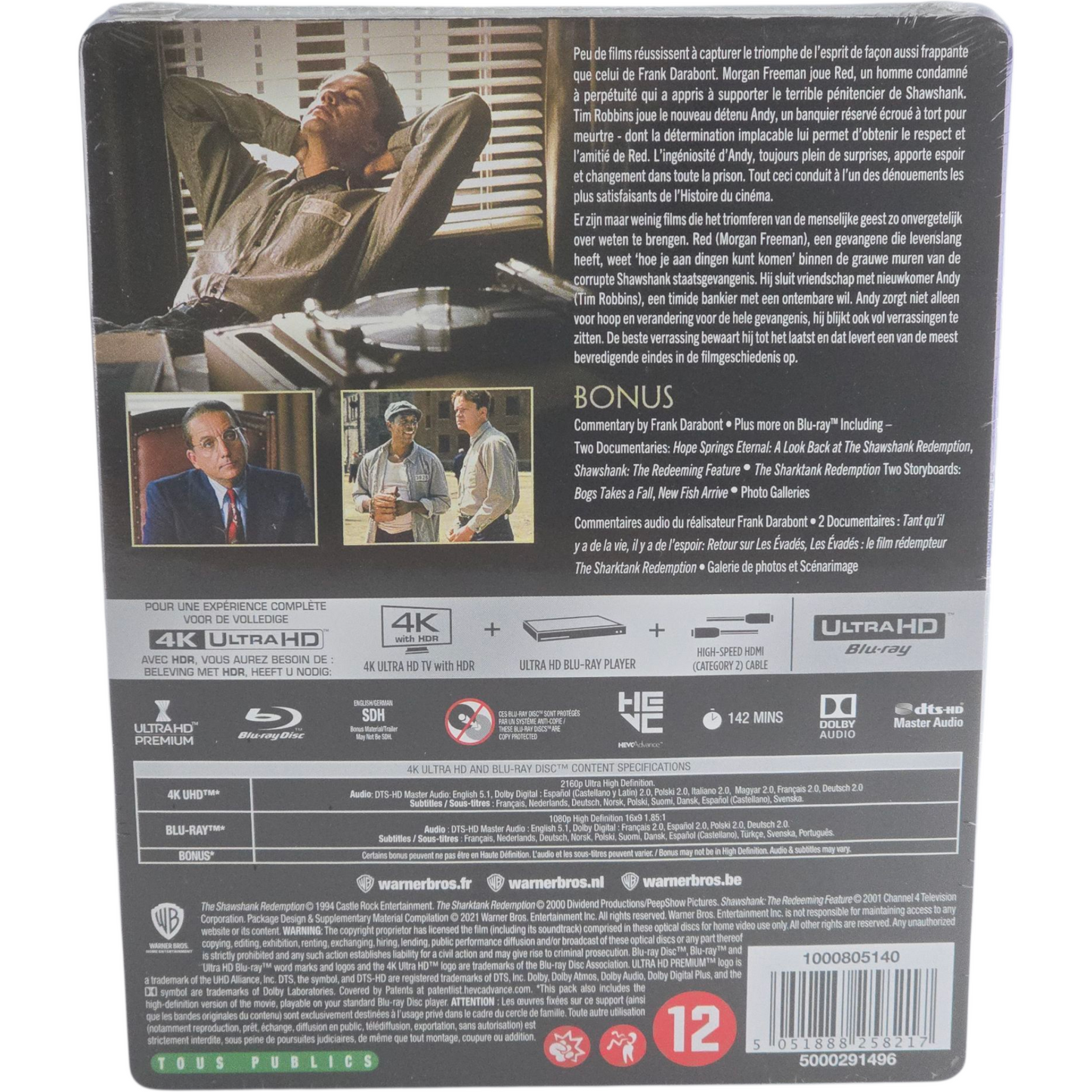 Les Evadés 1994 4K Ultra HD + Blu-ray SteelBook édition Limitée Region Libre