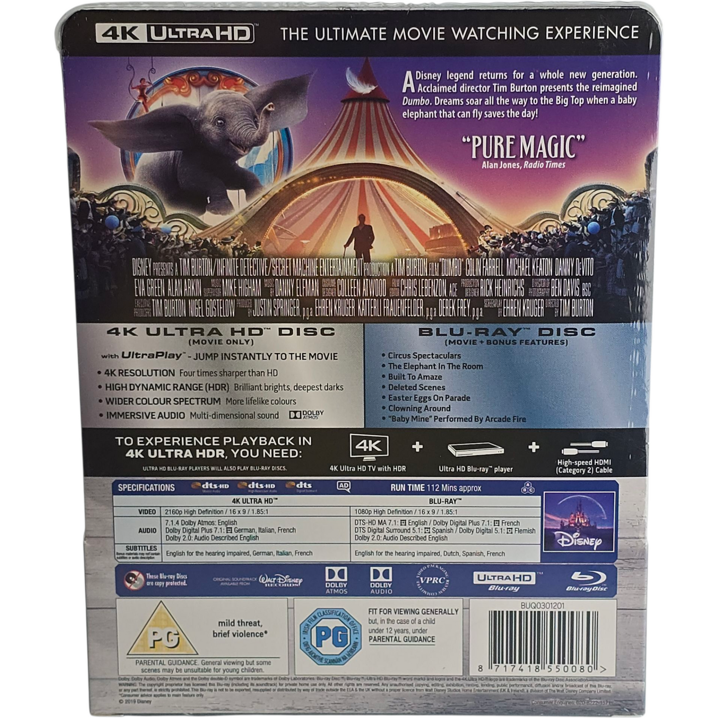 Dumbo 4K Ultra HD + Blu-ray SteelBook Disney édition Limitée Zavvi Region Libre