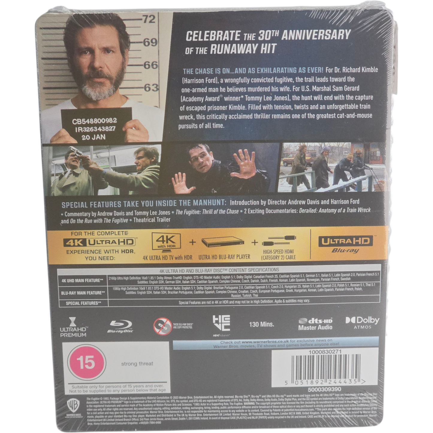 Le fugitif 4 K Ultra HD +Blu-ray SteelBook Harrison Ford, Tommy Lee Jones Libre