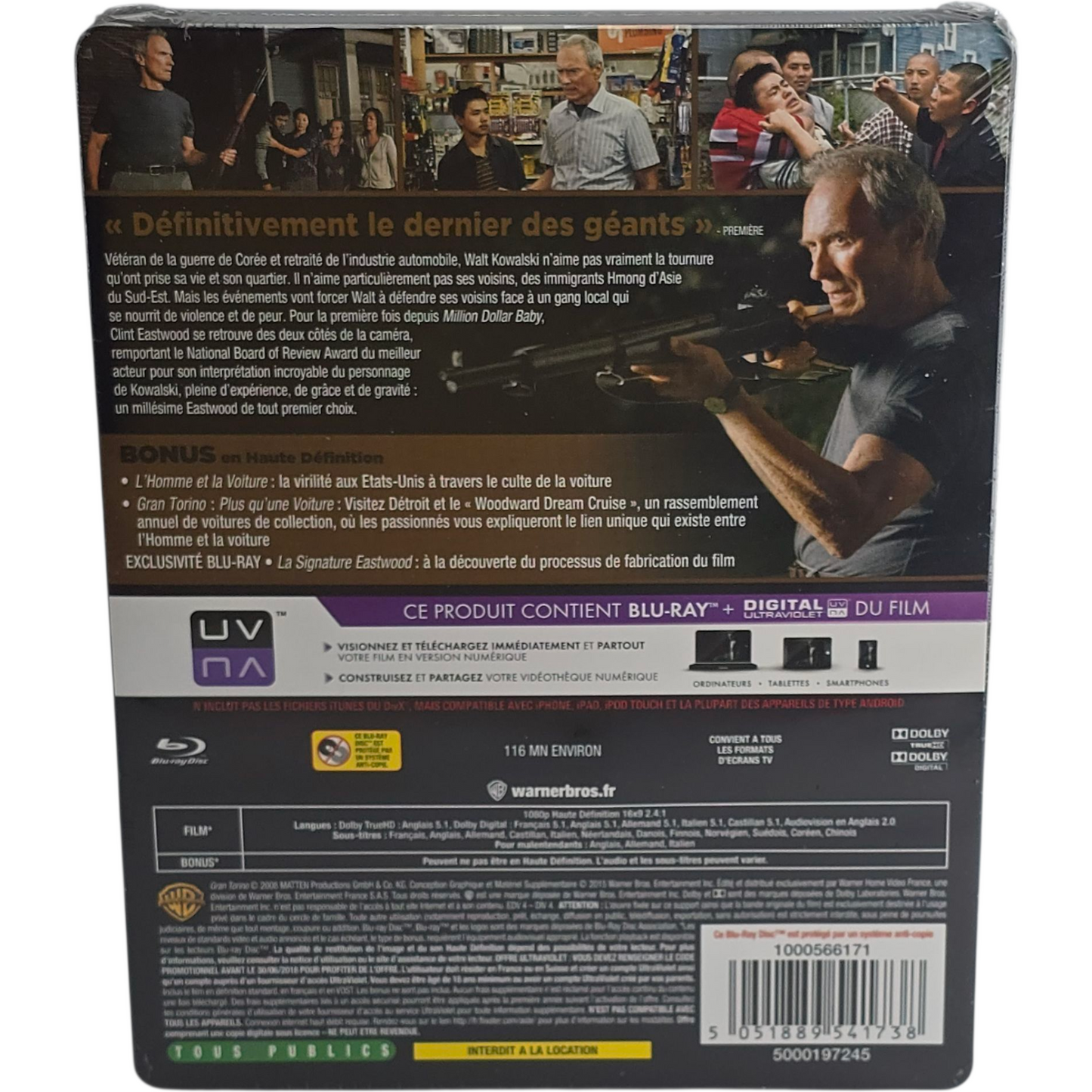 Gran Torino Blu-ray Steelbook Débossé Édition limitée Clint Eastwood Zone Libre