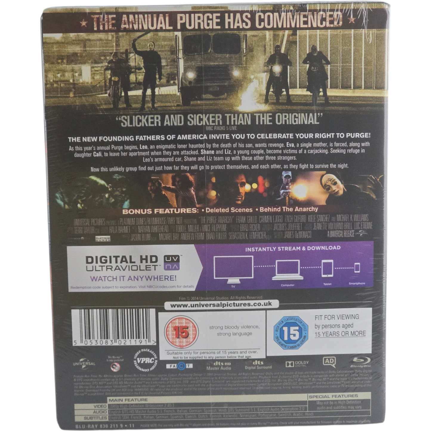 The Purge: Anarchy SteelBook Blu-ray Zavvi Edition limitée 2014 Région Libre