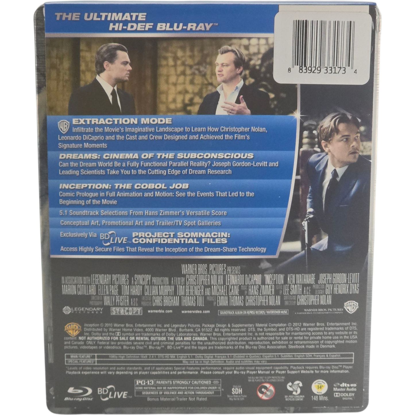 Inception Leonardo DiCaprio 2010 SteelBook Blu-ray Christopher Nolan Zone Libre