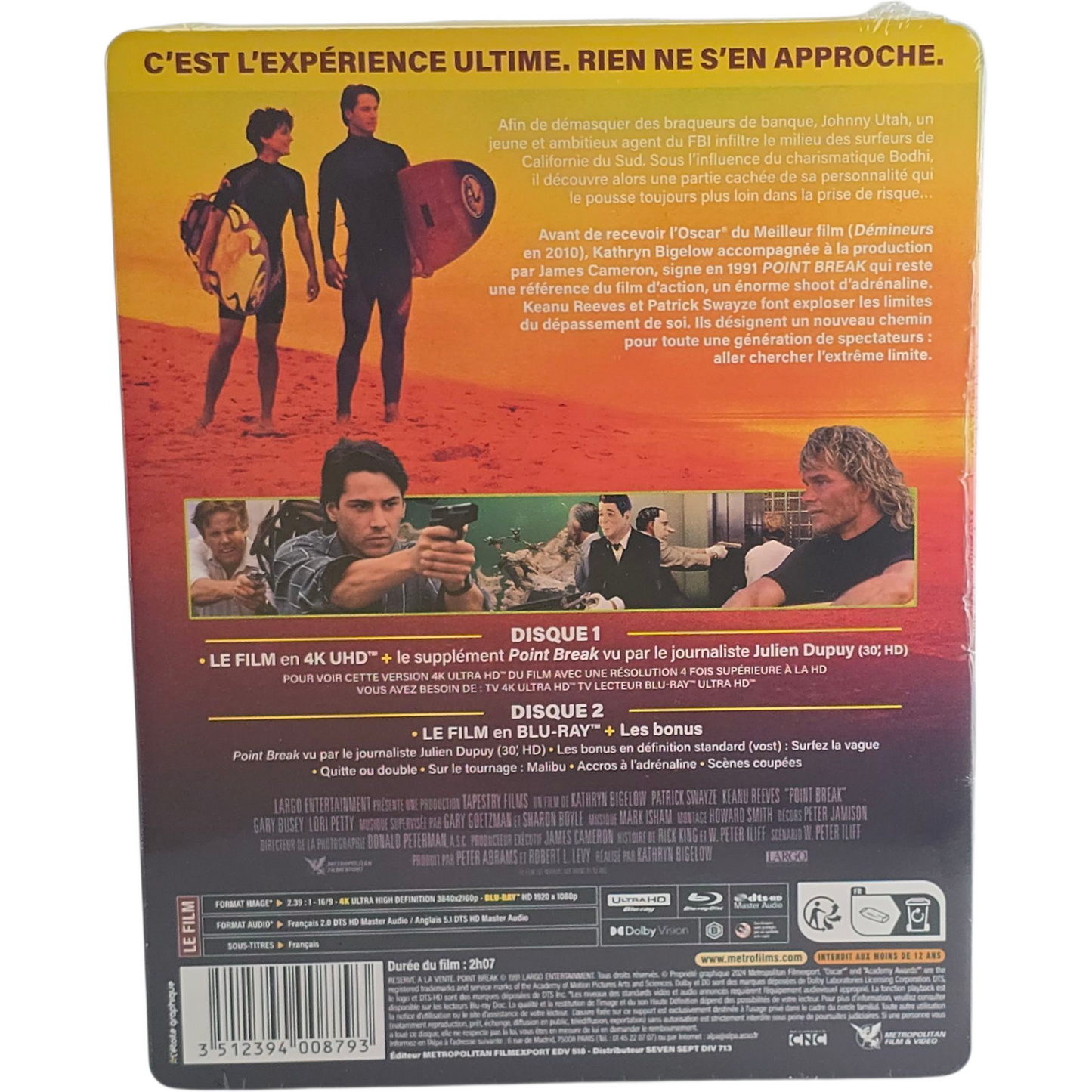 Point Break 1991 SteelBook 4K Ultra HD + Blu-ray Patrick Swayze, Keanu Reeves B