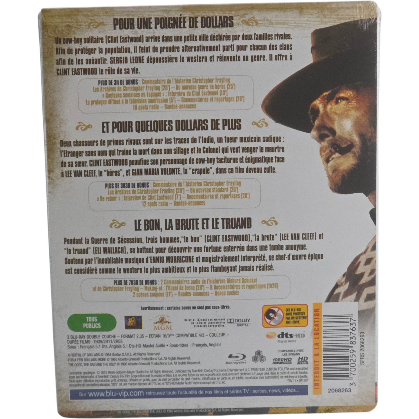 La Trilogie du Dollar Sergio Leone 3 Films Blu-ray Steelbook 2013 Region Libre