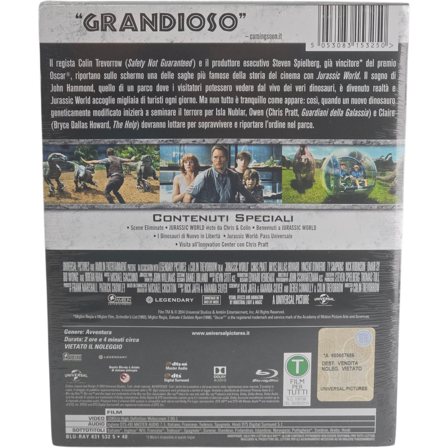 Jurassic World 2015 Colin Trevorrow Blu-ray SteelBook Chris Pratt 2016 Region B