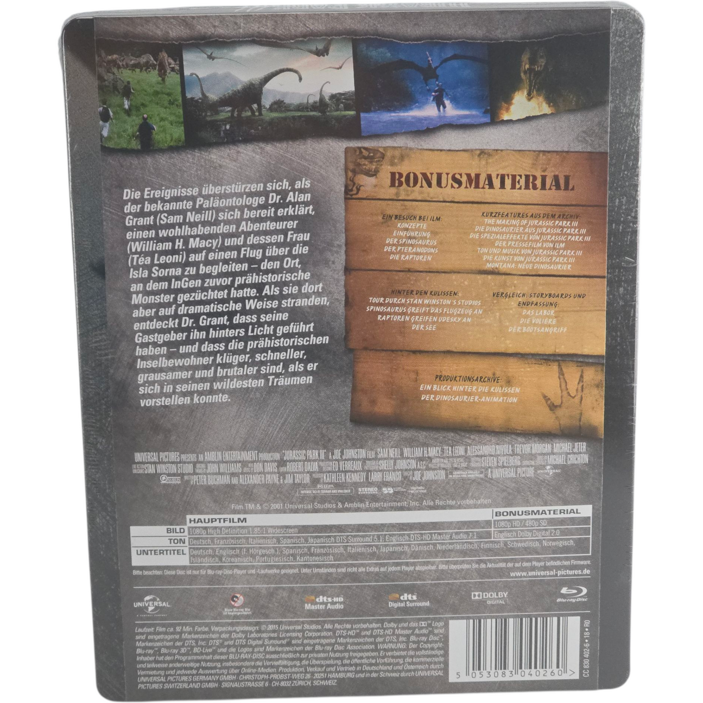 Jurassic Park III Blu-ray Steelbook Débossé édition Limitée Steven Spielberg B