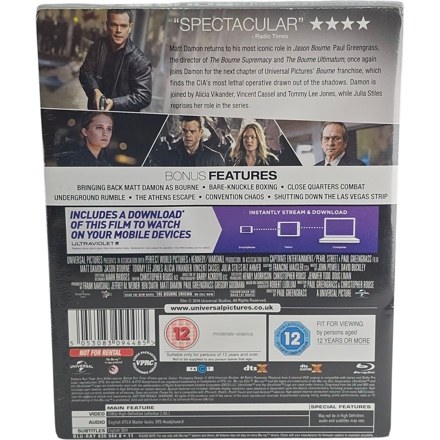 Jason Bourne Blu-ray SteelBook Édt Ltd 2016 : Matt Damon, Tommy Lee Jones Zone B
