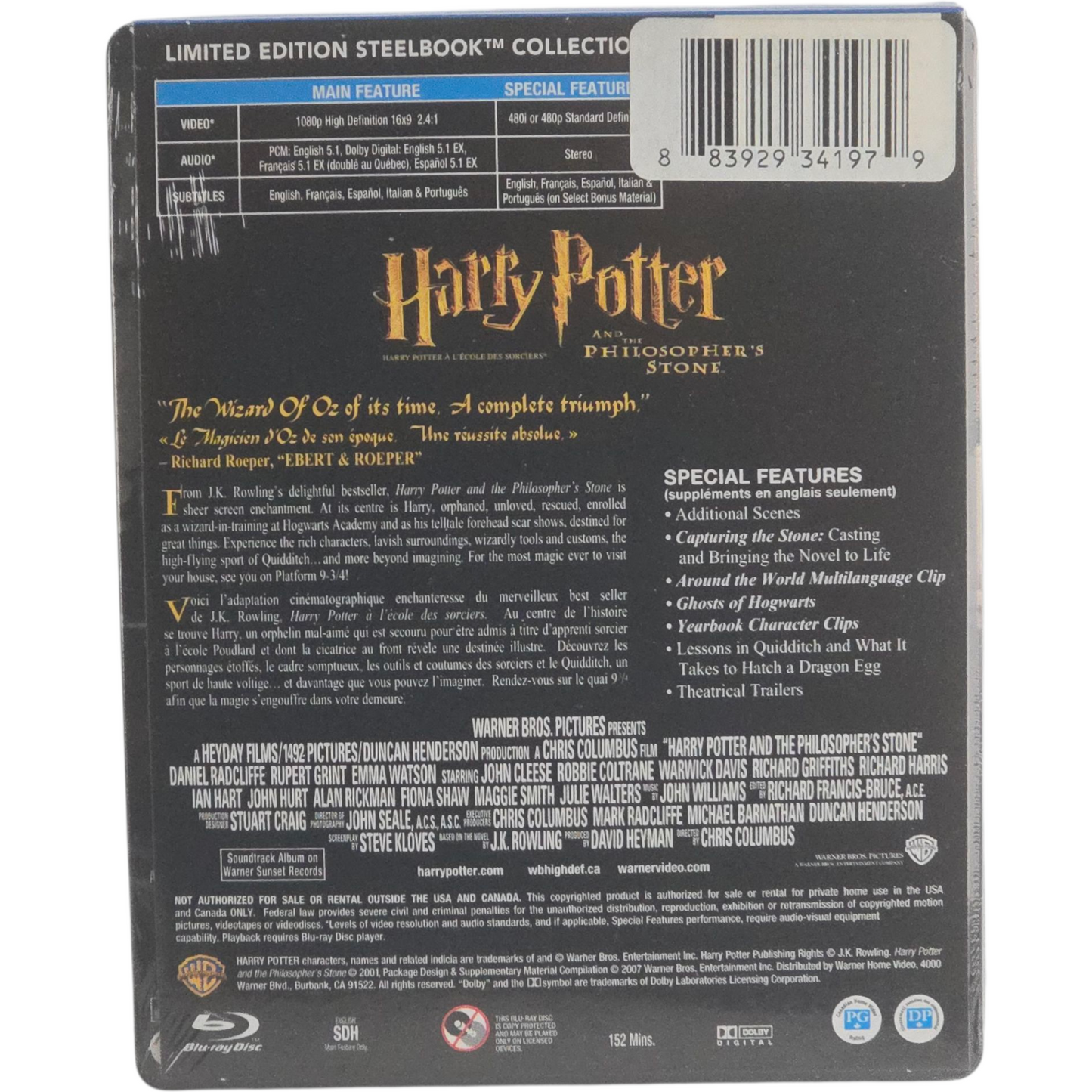 Harry Potter et l'école des sorciers Blu-ray Steelbook Region A 2013