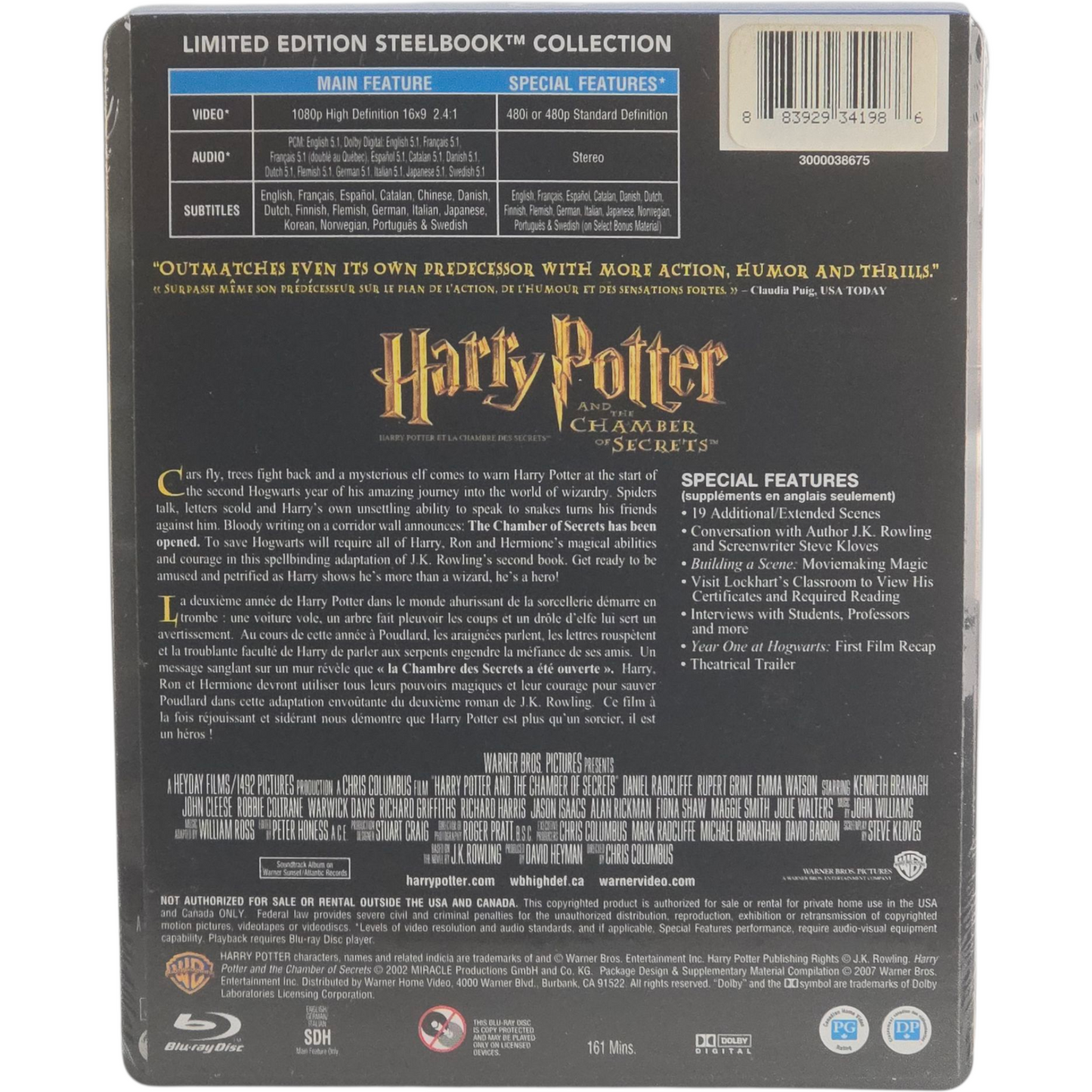 Harry Potter et la chambre des secrets Blu-ray Steelbook 2013 Region A