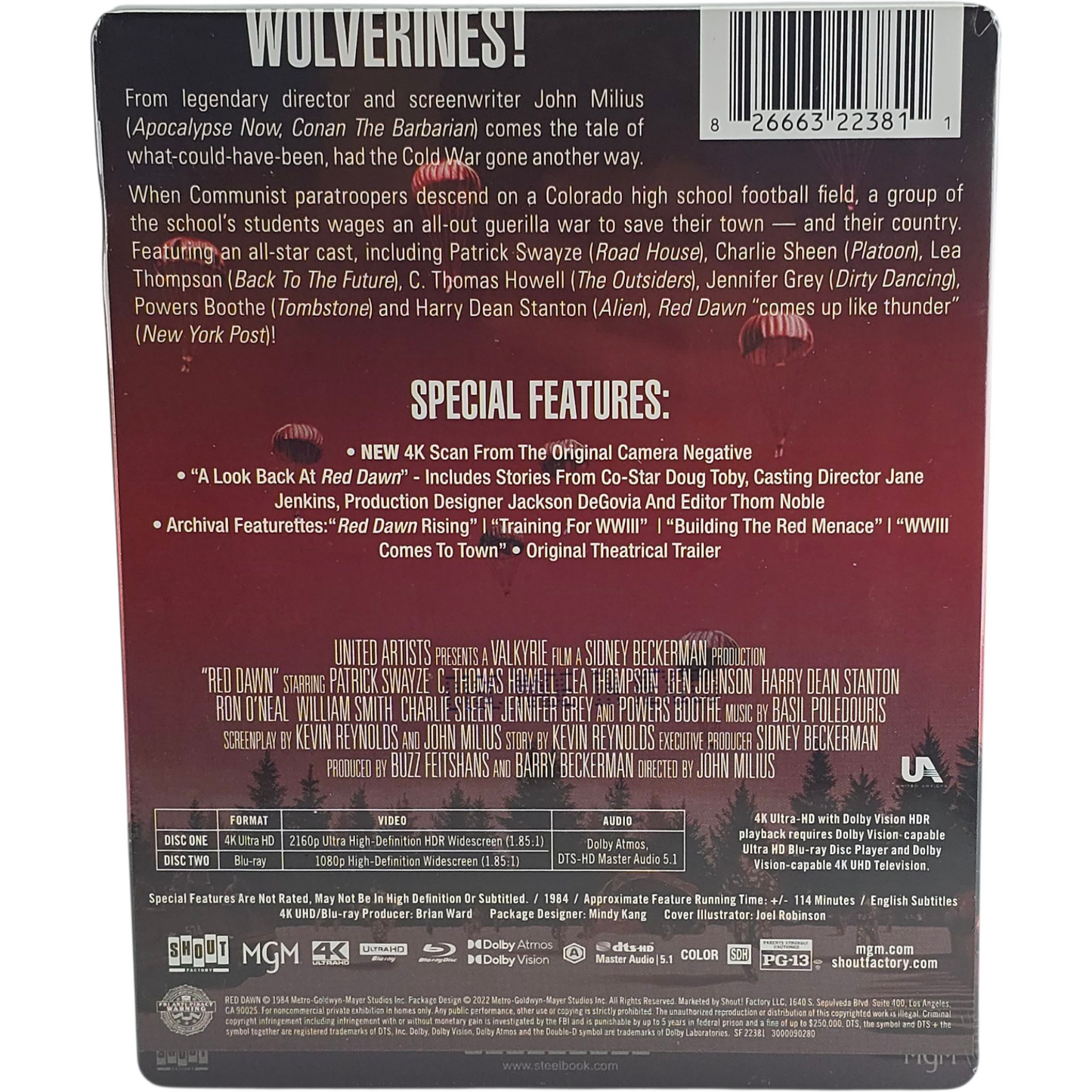 Red Dawn 1984 Steelbook 4K Ultra HD + Blu-ray Patrick Swayze John Milius Zone A