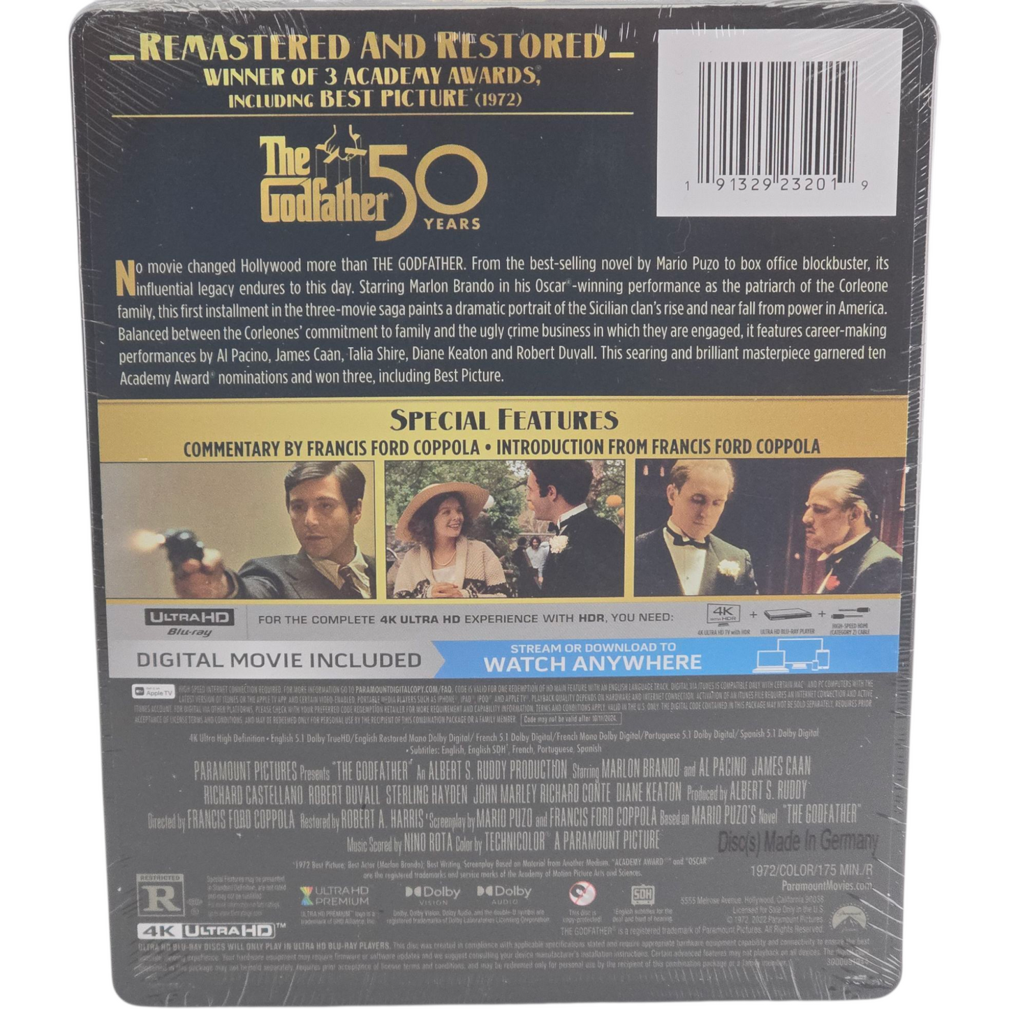 The Godfather: Steelbook 4K Ultra HD + Digital 4K Marlon Brando, Al Pacino Libre