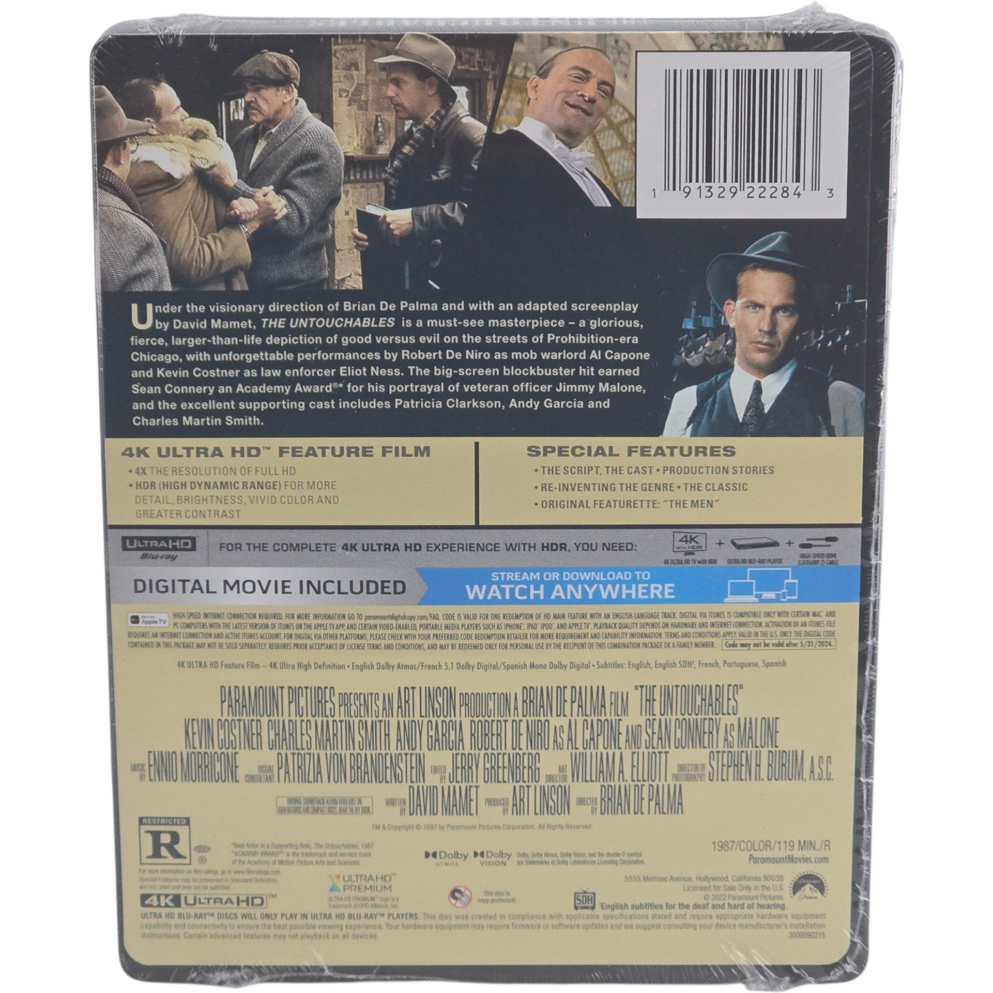 Les Incorruptibles SteelBook 4K Ultra HD+Blu-ray Brian De Palma, Costner Libre