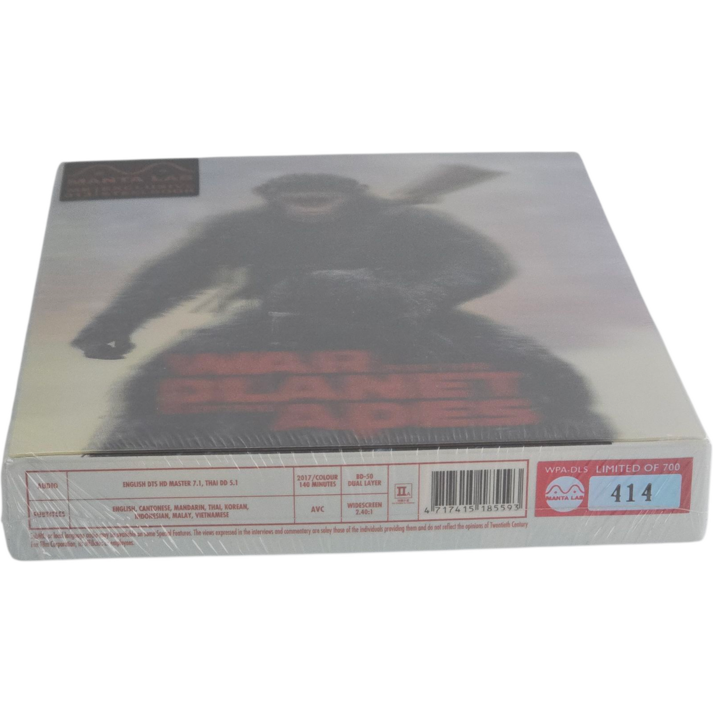 War for the Planet of the Apes Blu-ray 3D +2D Steelbook 2X Lenticulaire Mantalab
