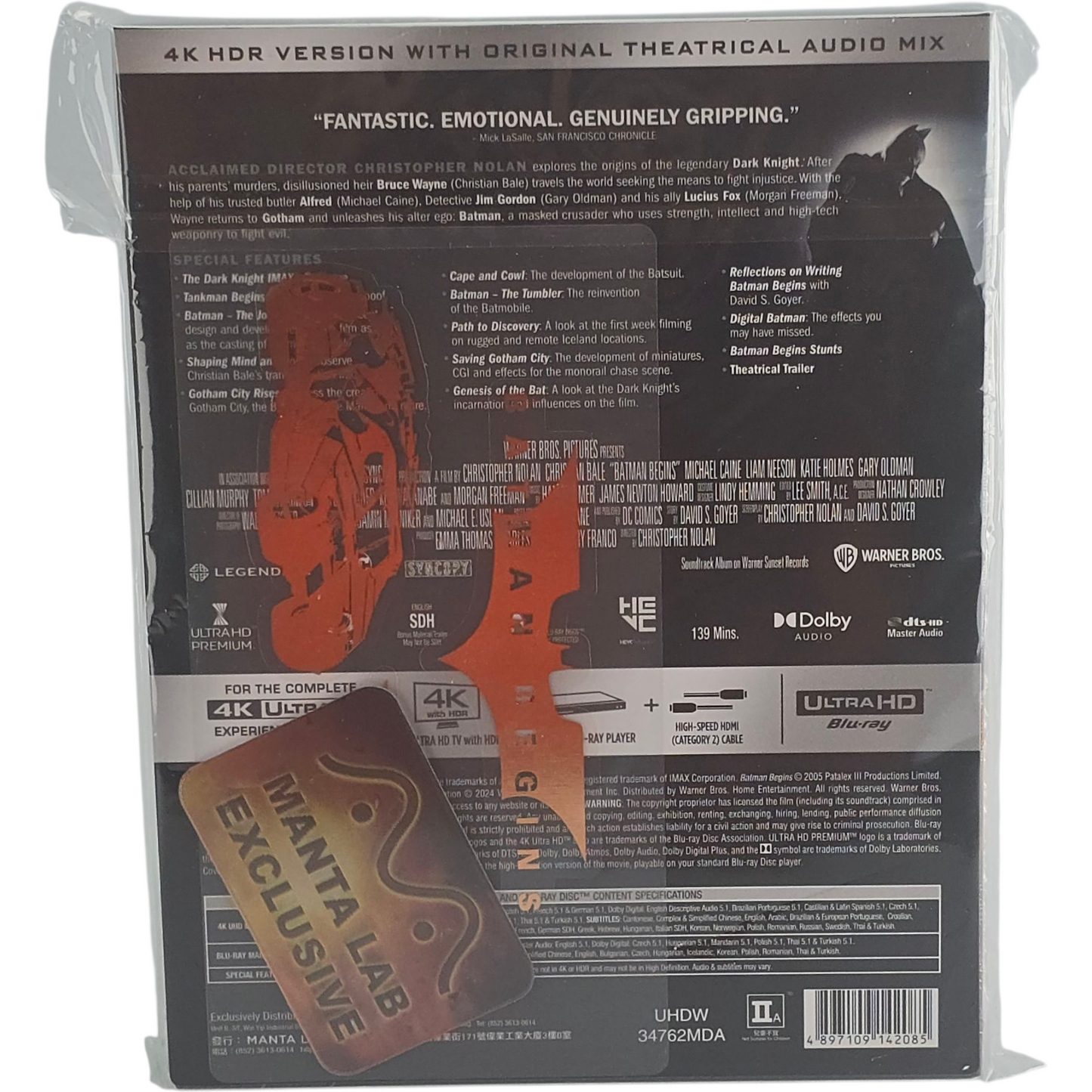 Batman Begins 4K Ultra HD +Blu-ray Steelbook Full Slip Mantalab Numéroté 1000 Ex