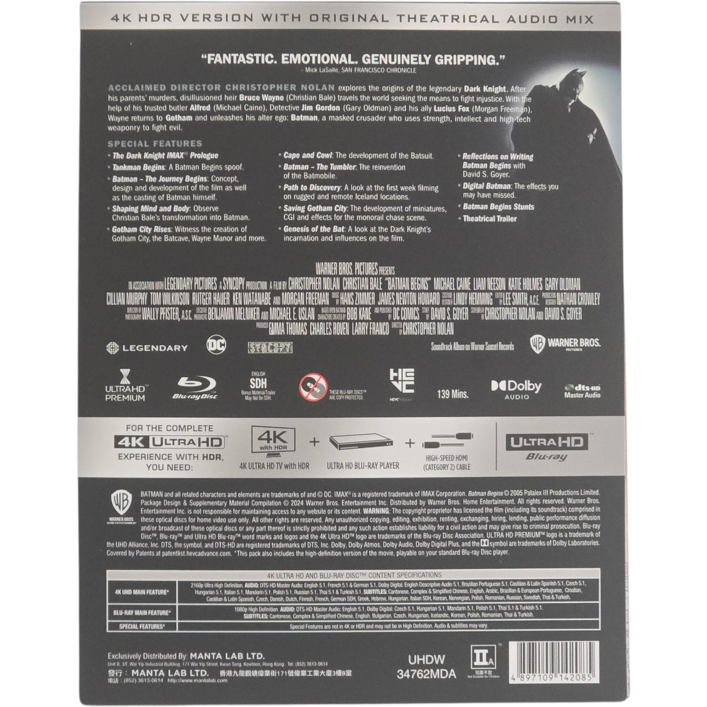 Batman Begins 4K Ultra HD +Blu-ray Steelbook Full Slip Mantalab Numéroté 1000 Ex